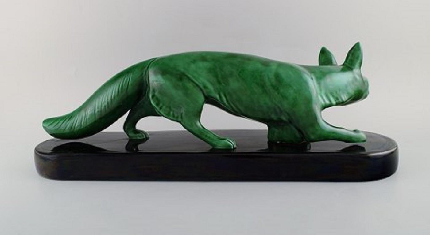 Early 20th Century Paul Milet for Sevres, France, Large Art Deco Fox in Glazed Ceramics, 1920s