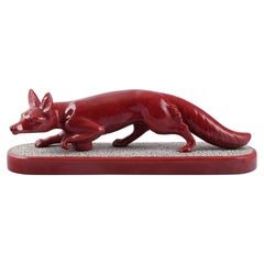 Paul Milet for Sevres, France, Large Art Deco Fox in Glazed Ceramics