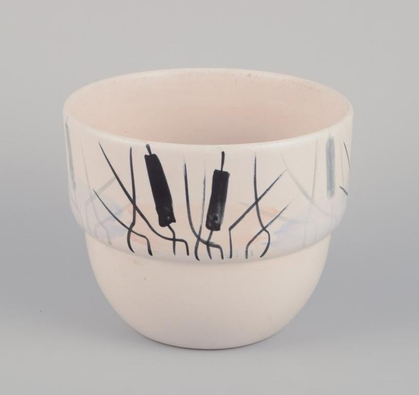 Paul Milet per Sevres, Francia. Una coppia di portavasi per piante in ceramica unici nel loro genere. 
Decorato a mano con code di gatto.
In ottime condizioni.
Firmato.
Metà del XX secolo.
Dimensioni: Diametro 13,5 cm x Altezza 11,0 cm.