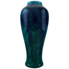 Paul Milet for Sevres, Large Vase in Earthenware, Hand-Painted in Turquoise over