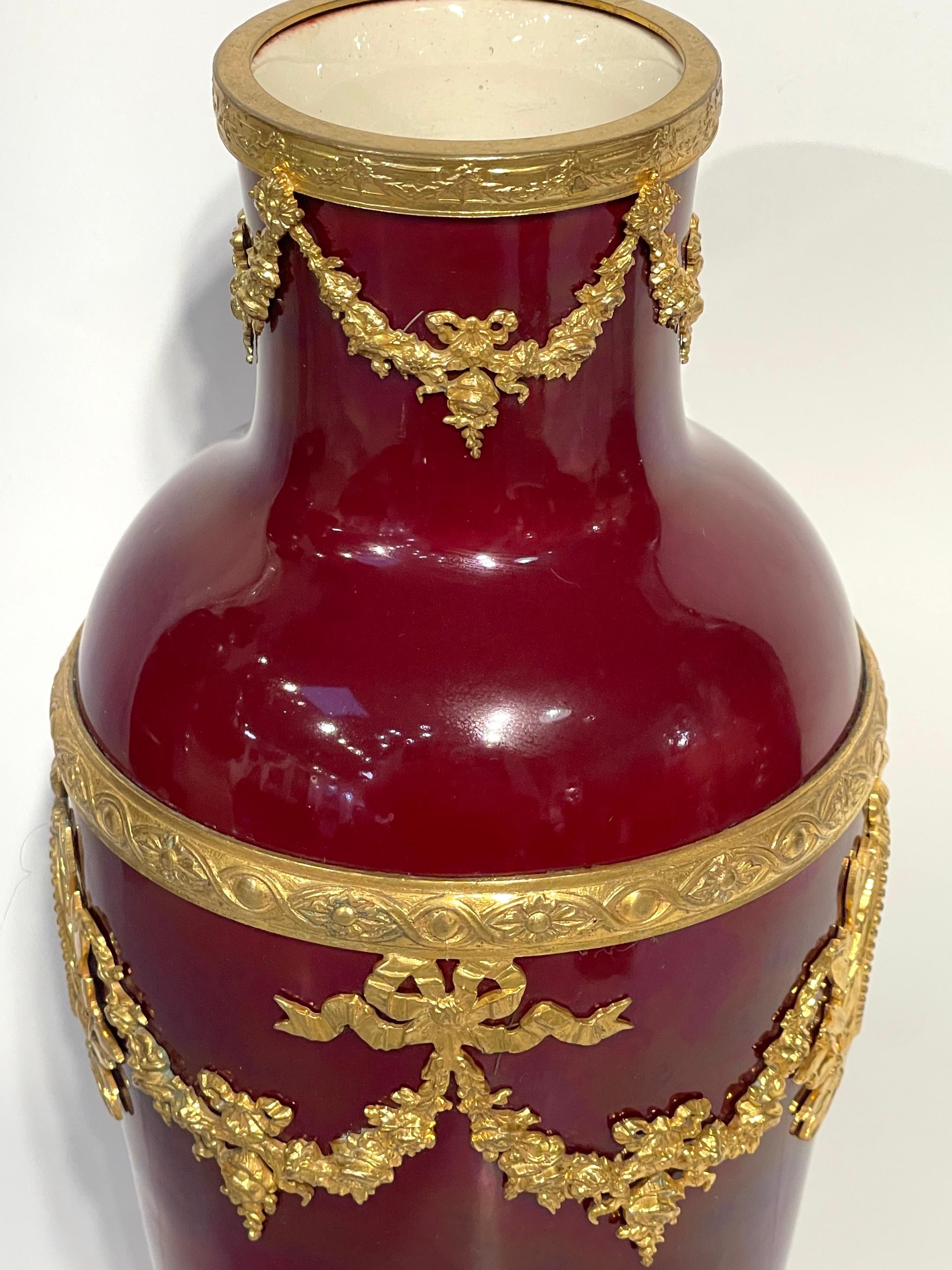 Paul Milet for Sevres Red Flambe Ormolu Mounted Neoclassical Vase  For Sale 4