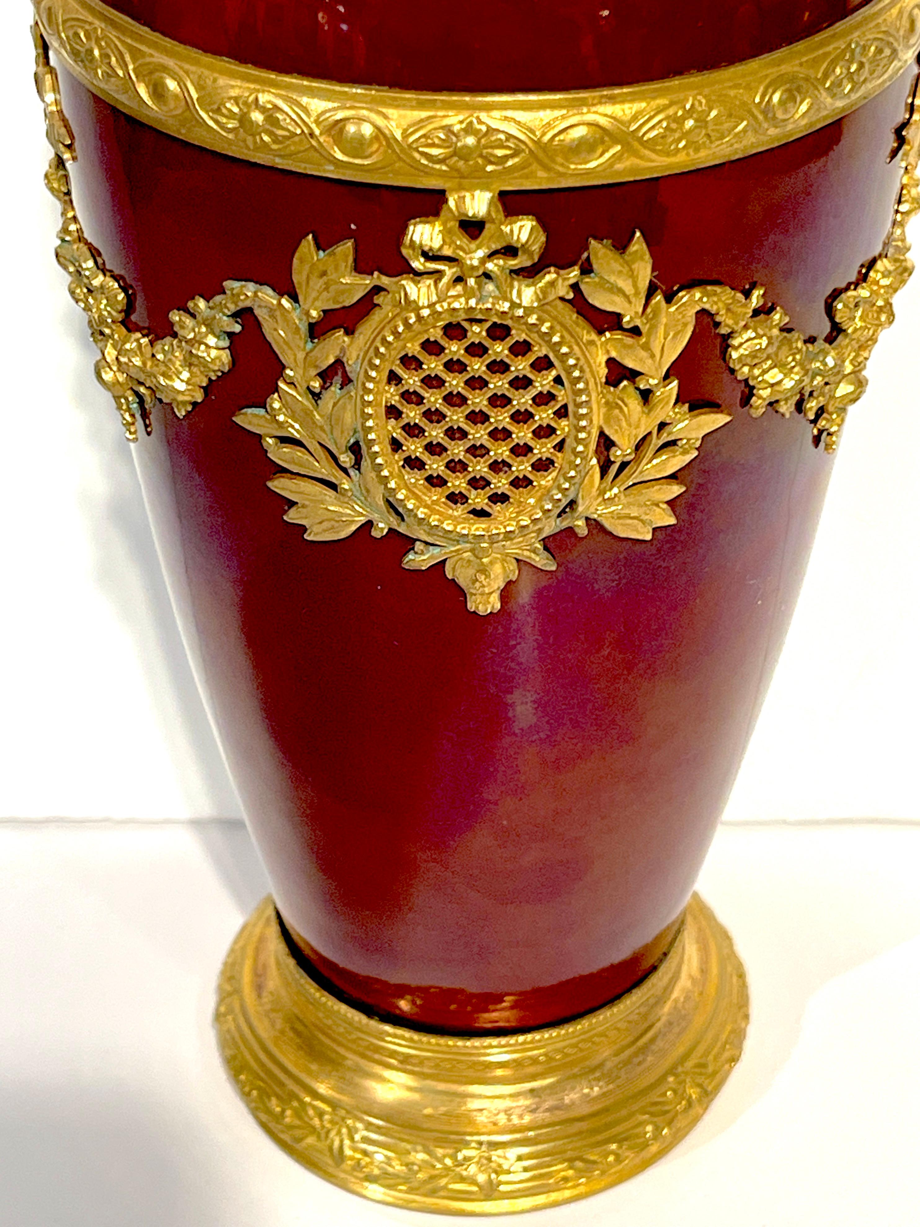 Glazed Paul Milet for Sevres Red Flambe Ormolu Mounted Neoclassical Vase  For Sale