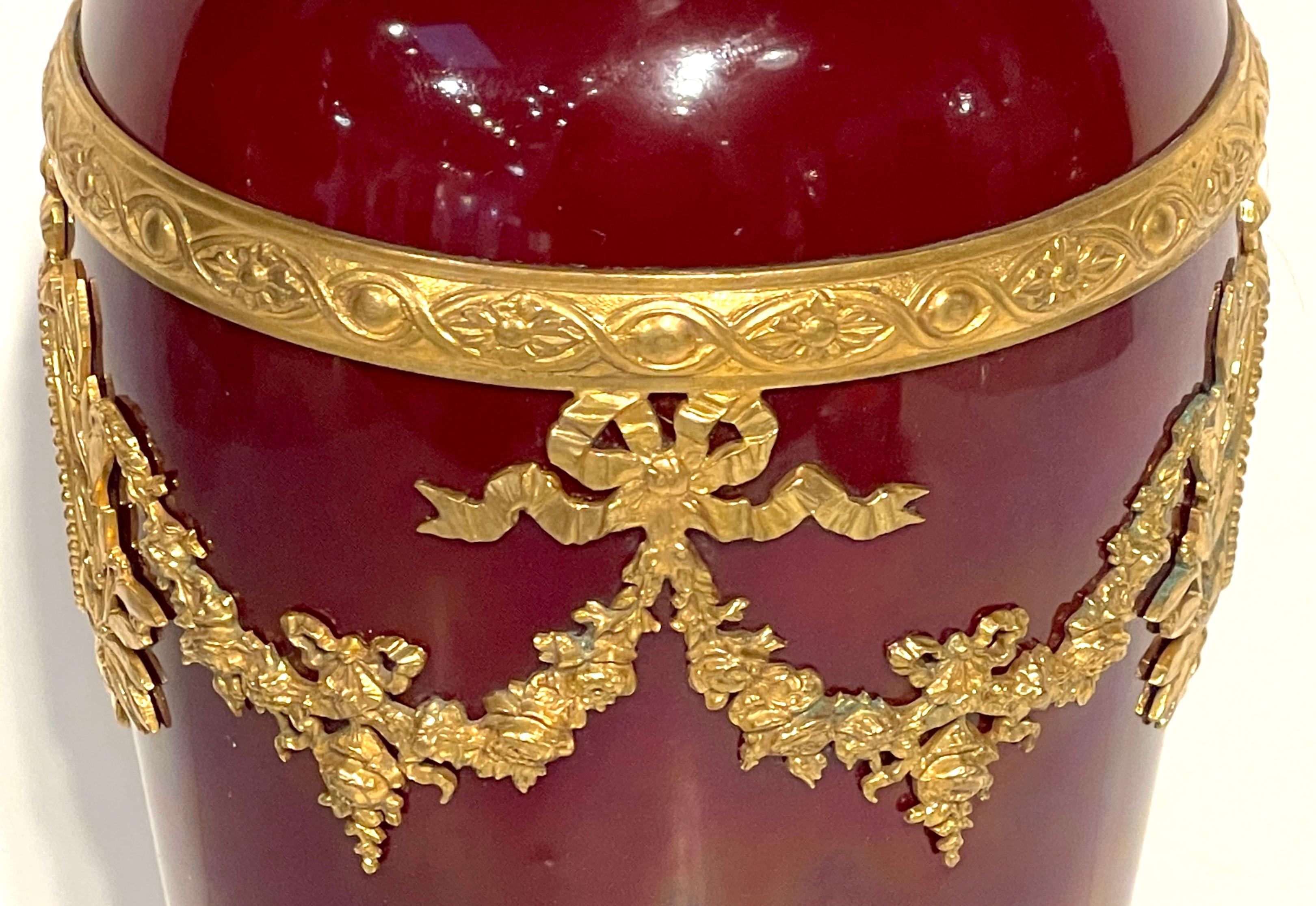 20th Century Paul Milet for Sevres Red Flambe Ormolu Mounted Neoclassical Vase  For Sale