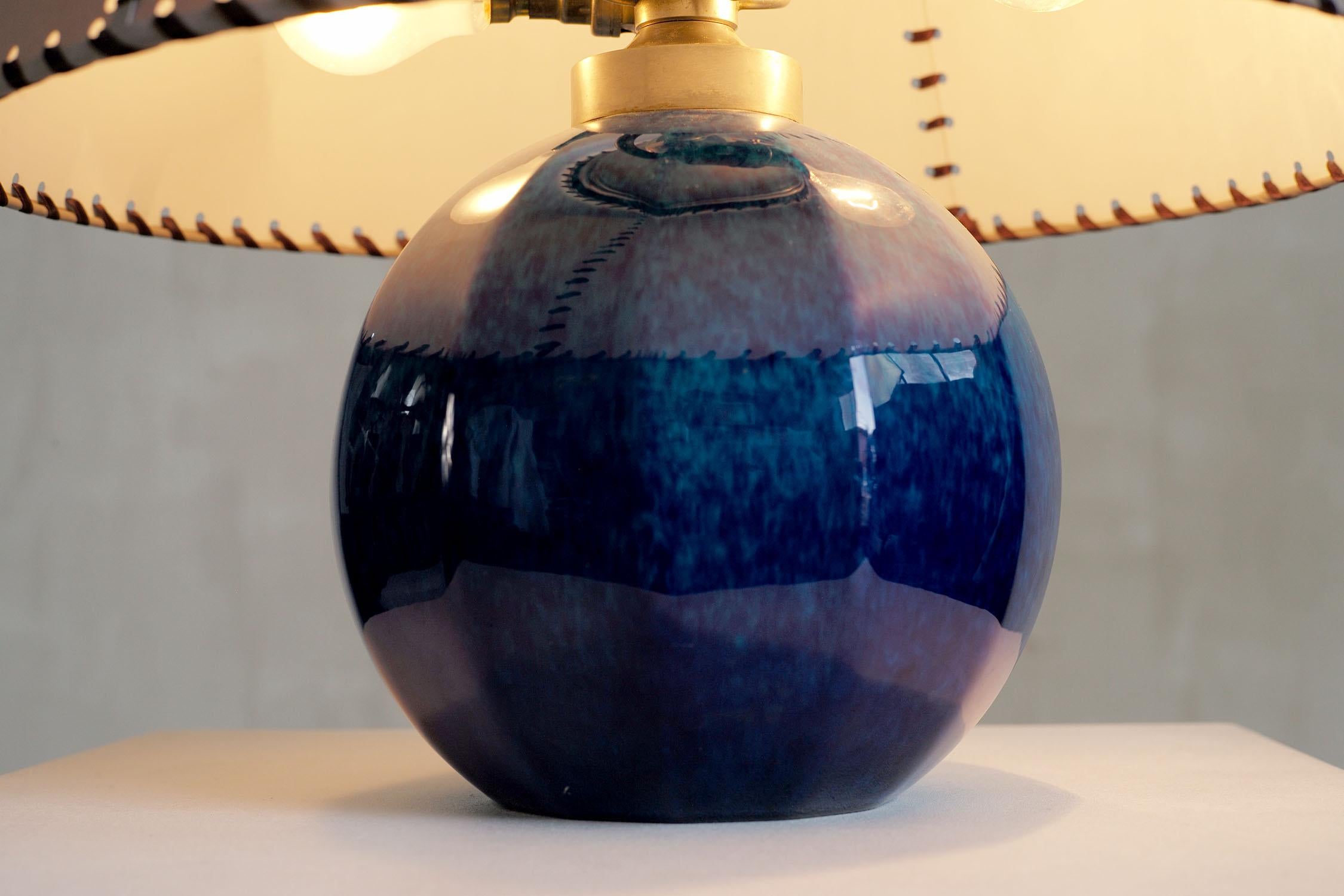 Paul Milet, Sèvres, Blue Ceramic Living Room Lamp, France, 1940 In Good Condition In Catonvielle, FR