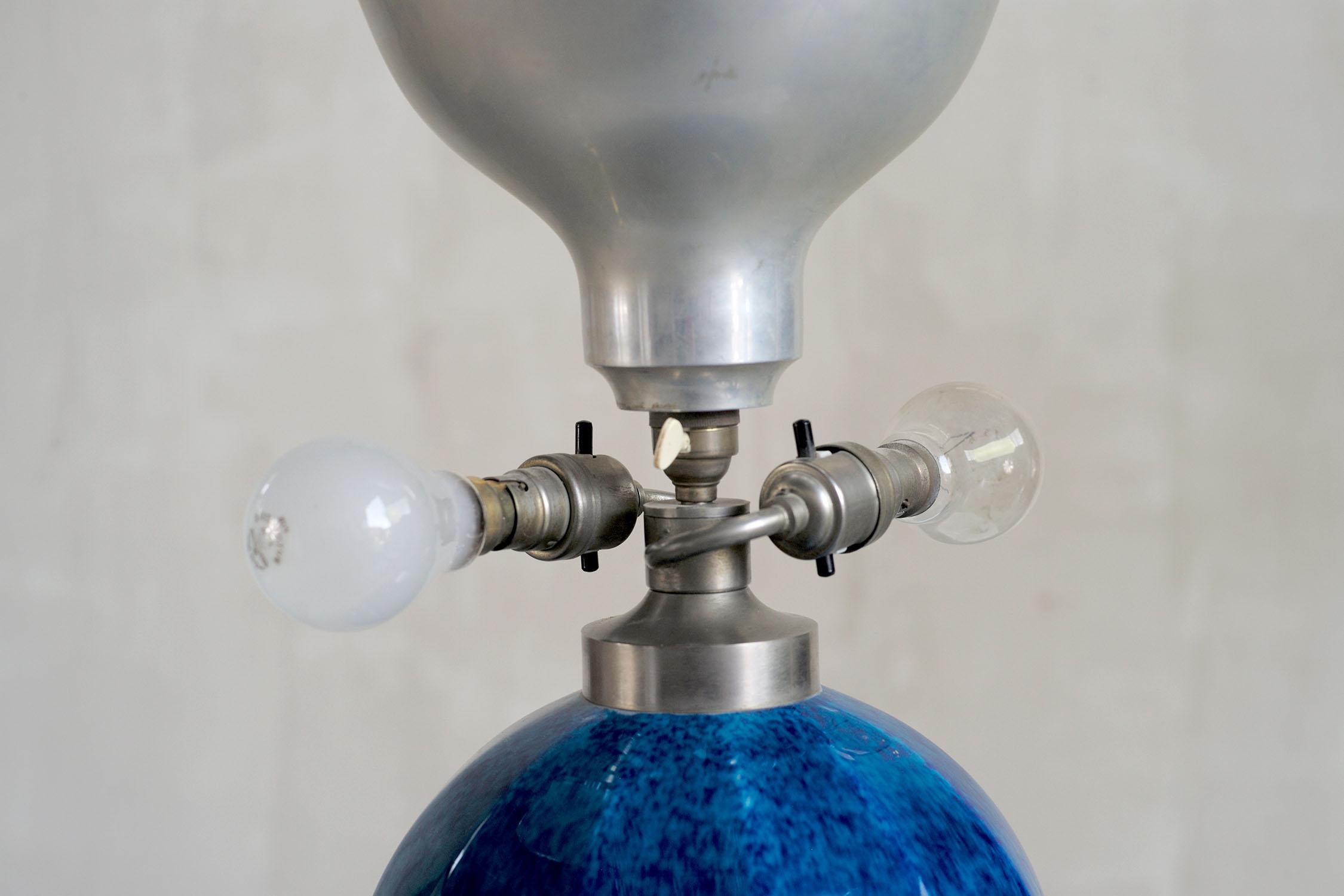 Mid-20th Century Paul Milet, Sèvres, Blue Ceramic Living Room Lamp, France, 1940
