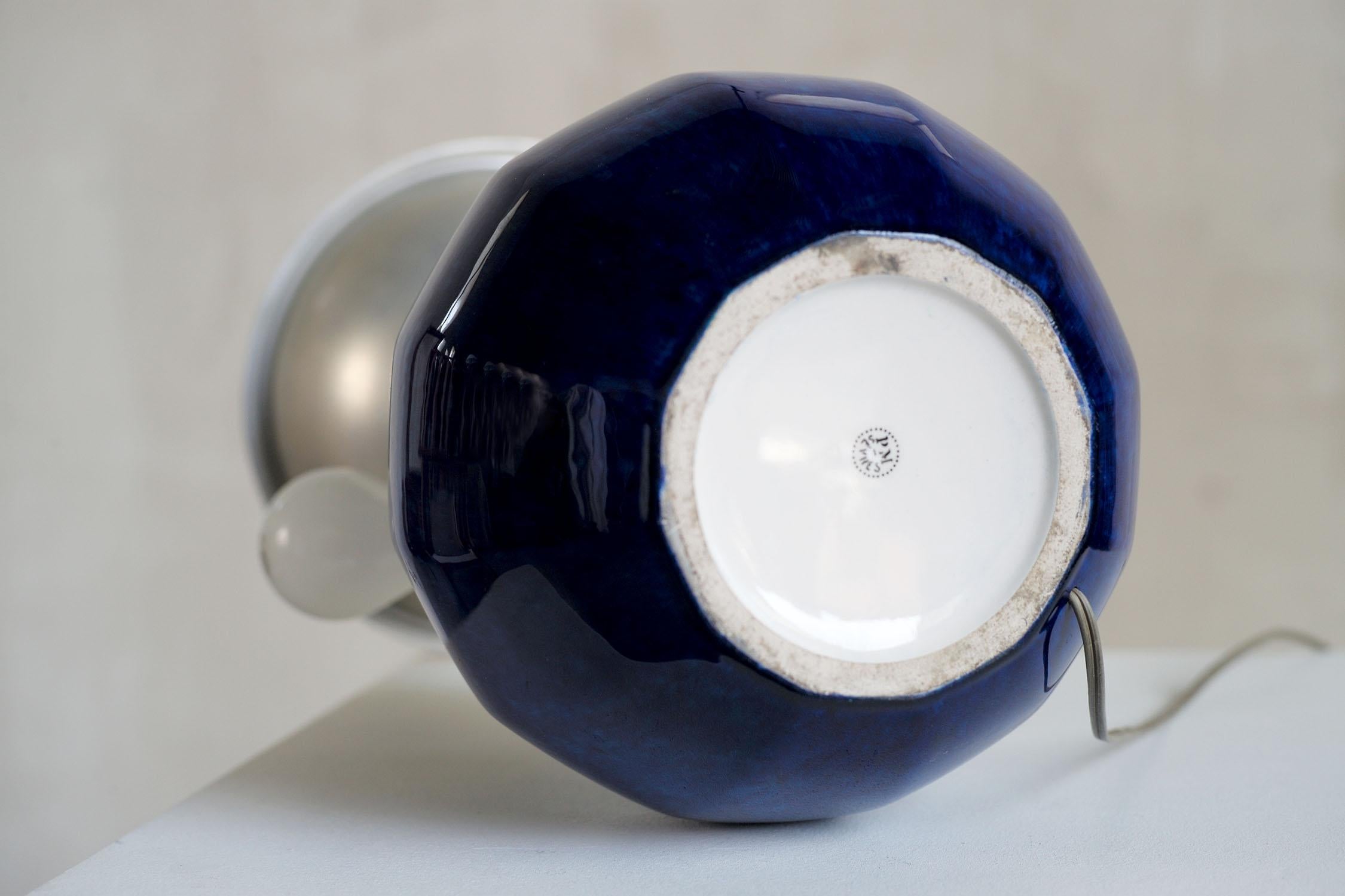 Paul Milet, Sèvres, Blue Ceramic Living Room Lamp, France, 1940 1