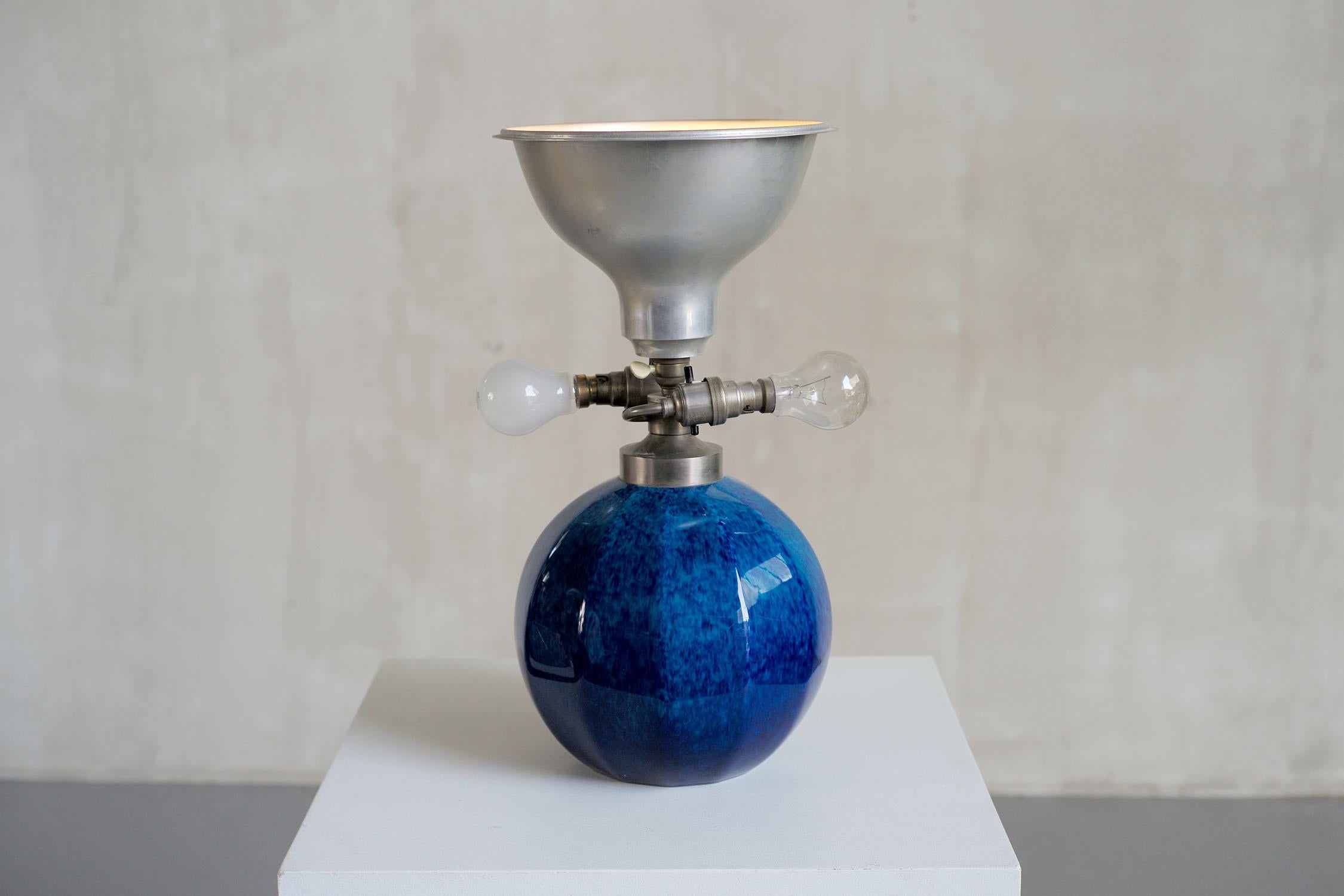 Paul Milet, Sèvres, Blue Ceramic Living Room Lamp, France, 1940 3