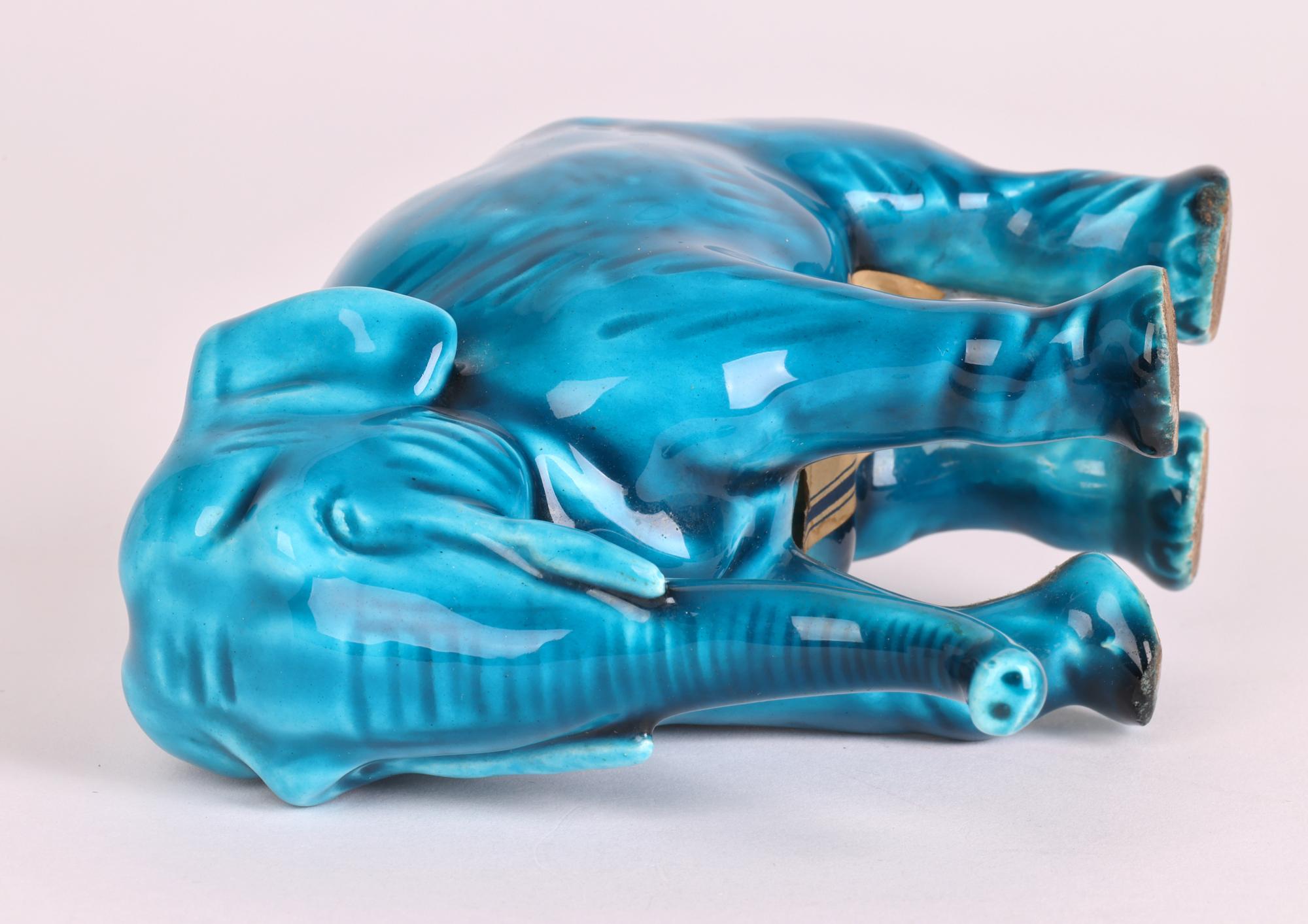 Paul Milet Sevres Turquoise Glazed Ceramic Elephant Figure    For Sale 2