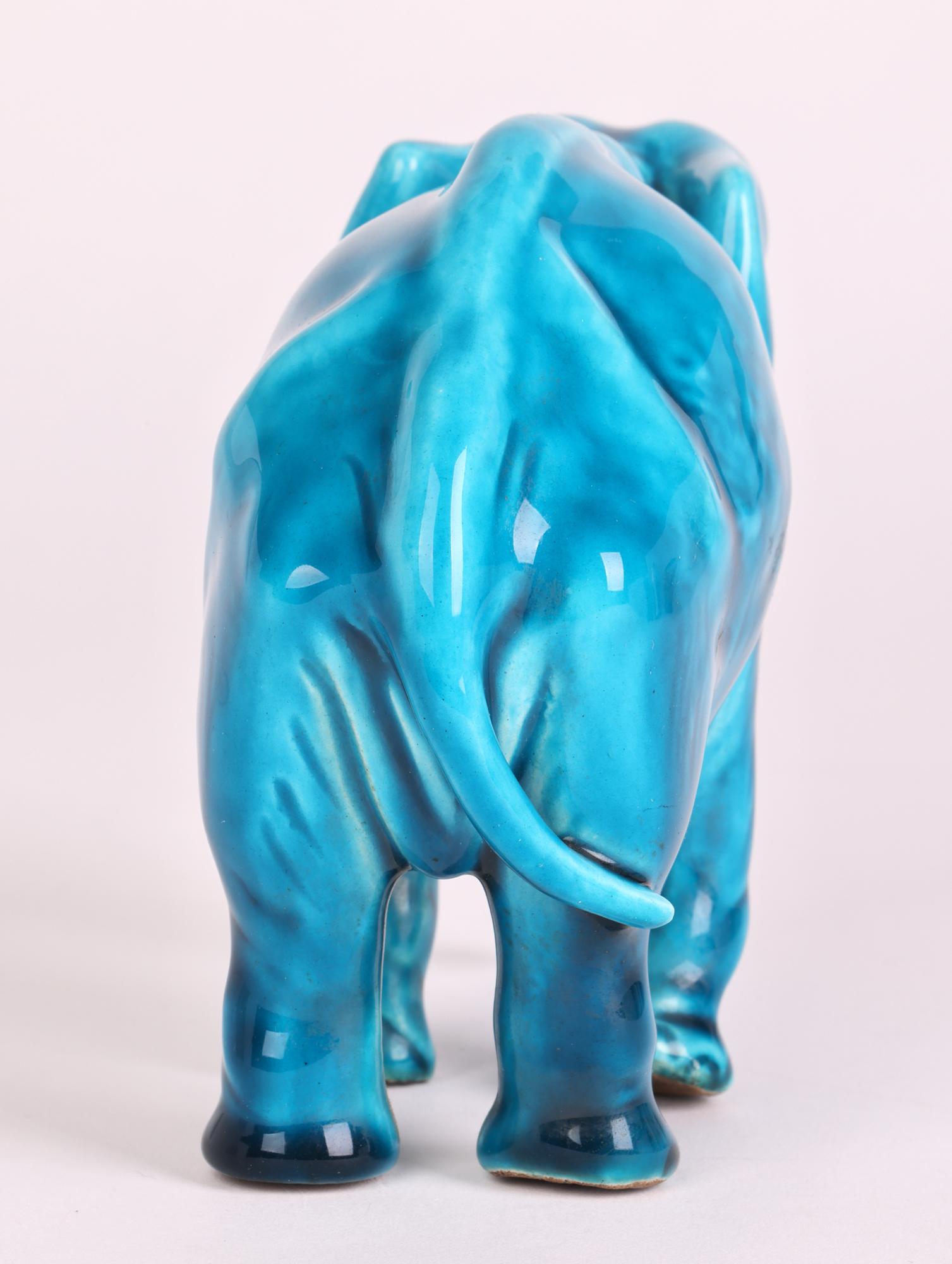 Paul Milet Sevres Turquoise Glazed Ceramic Elephant Figure    For Sale 3