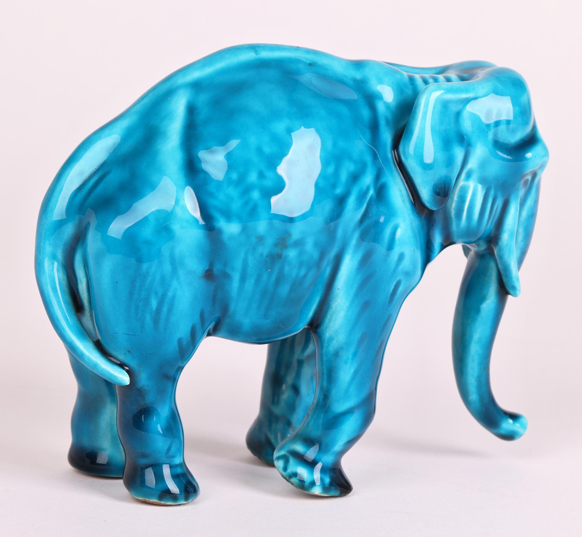 Paul Milet Sevres Turquoise Glazed Ceramic Elephant Figure    For Sale 5