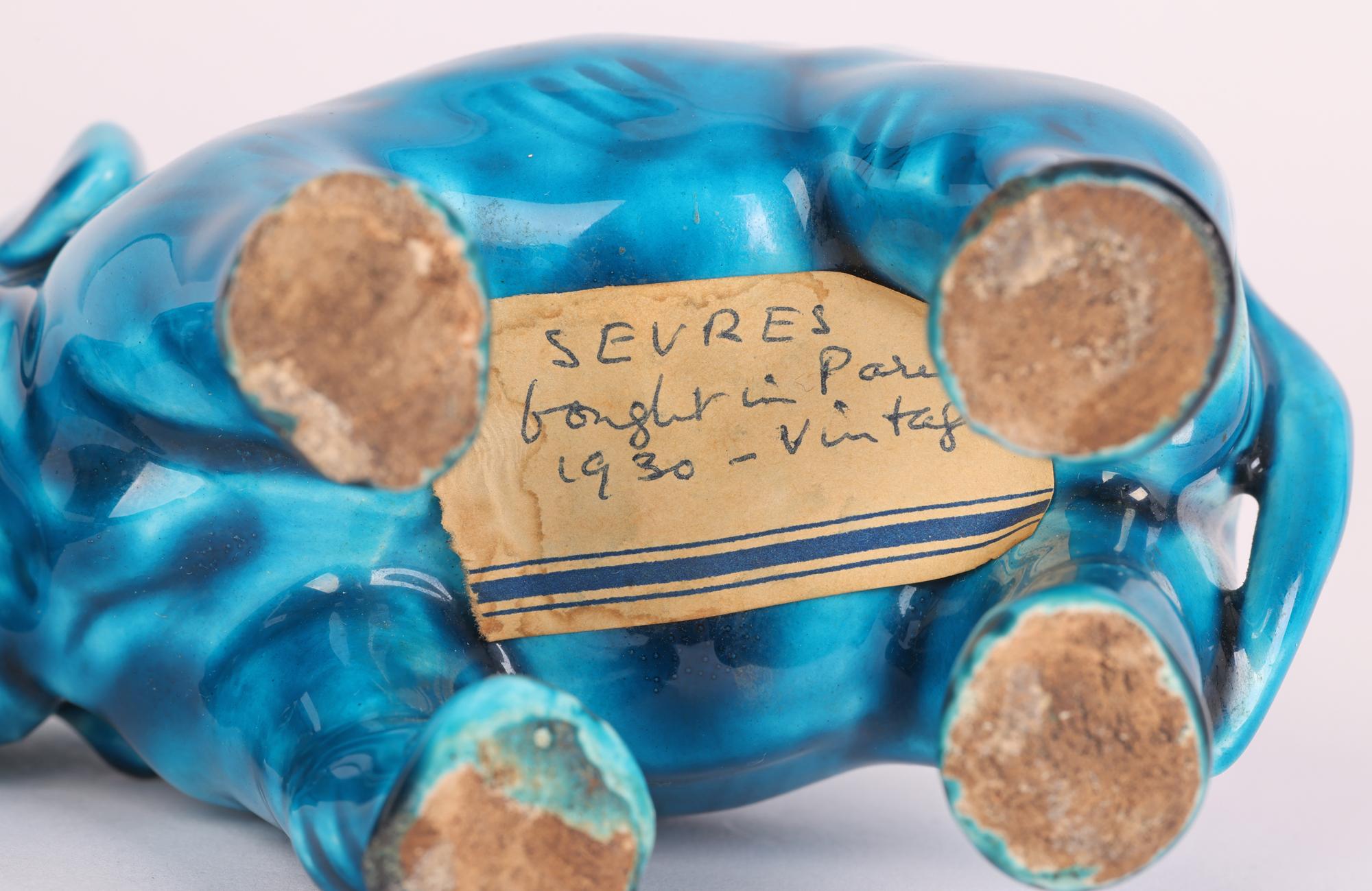 Paul Milet Sevres Turquoise Glazed Ceramic Elephant Figure    For Sale 6
