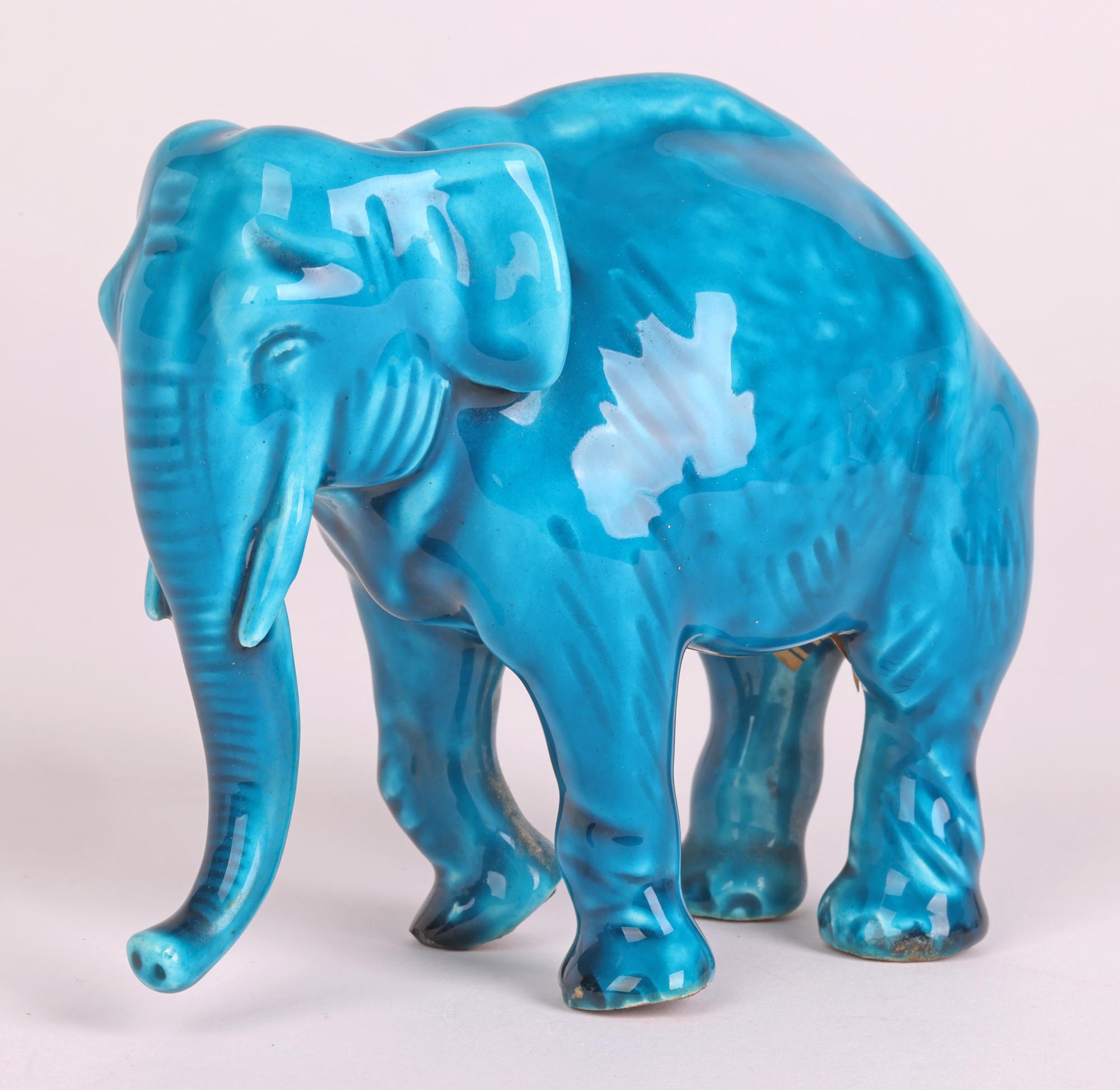 Türkis glasierte Elefantenfigur aus Keramik von Paul Milet Sevres    im Angebot 8