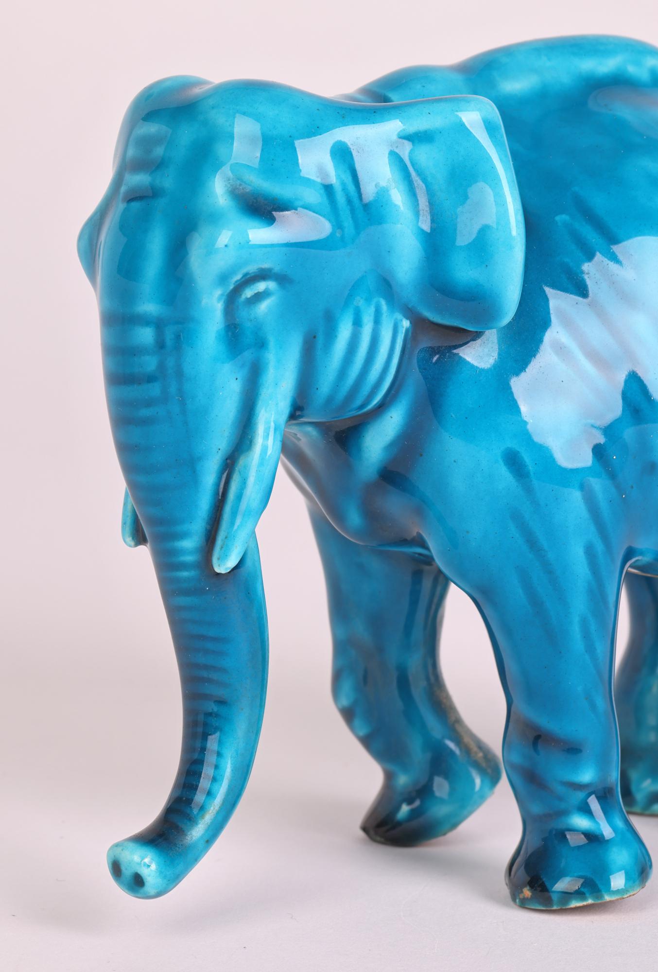 Türkis glasierte Elefantenfigur aus Keramik von Paul Milet Sevres    im Angebot 9