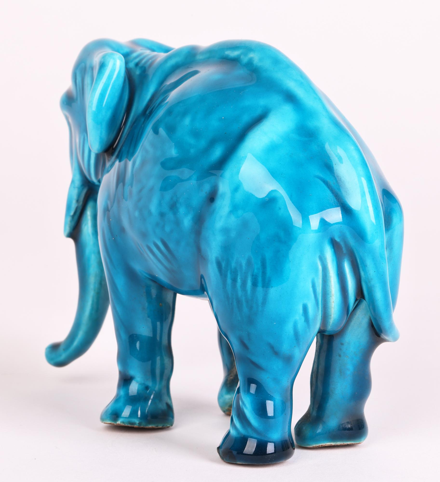Paul Milet Sevres Turquoise Glazed Ceramic Elephant Figure    In Good Condition For Sale In Bishop's Stortford, Hertfordshire
