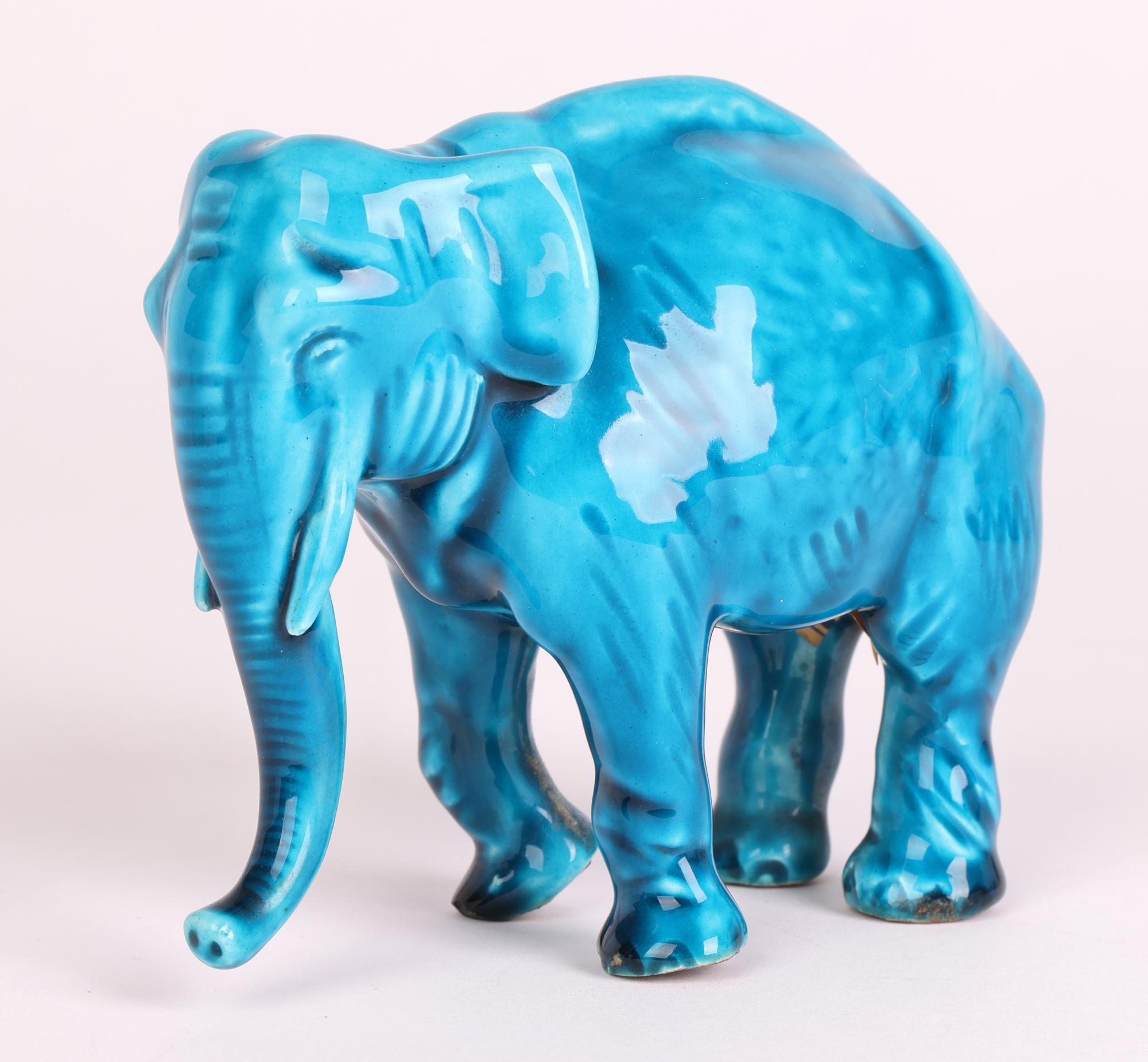 Early 20th Century Paul Milet Sevres Turquoise Glazed Ceramic Elephant Figure    For Sale