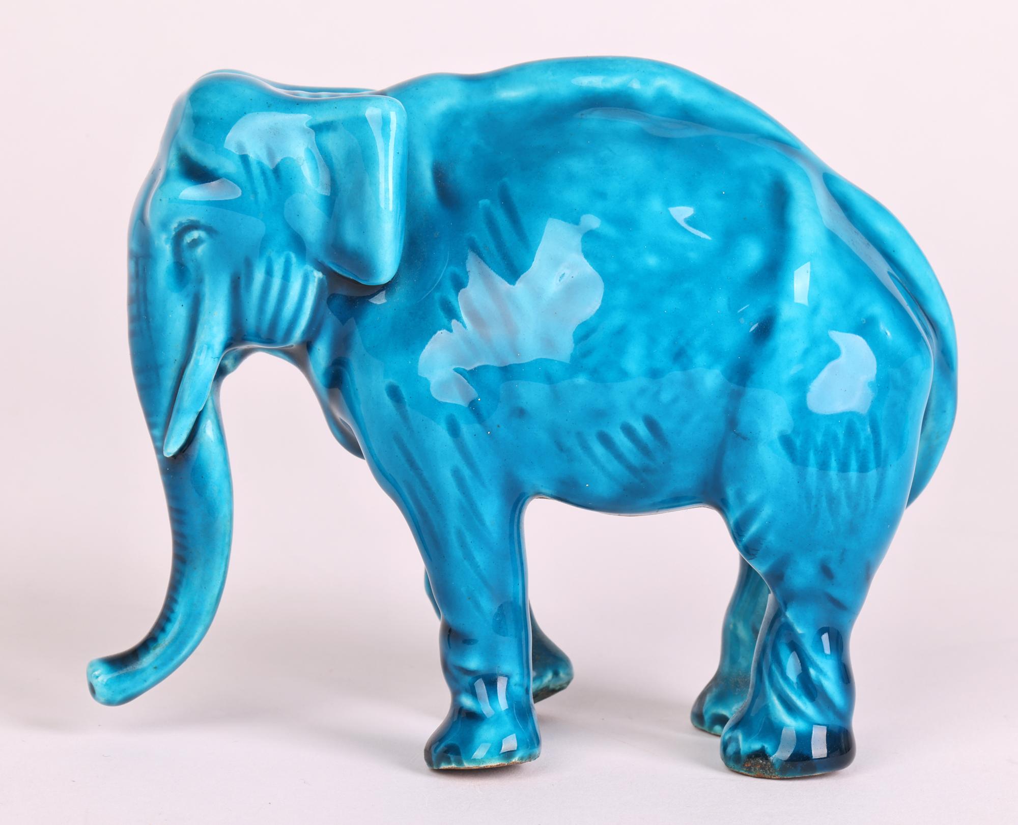 Paul Milet Sevres Turquoise Glazed Ceramic Elephant Figure    For Sale 1