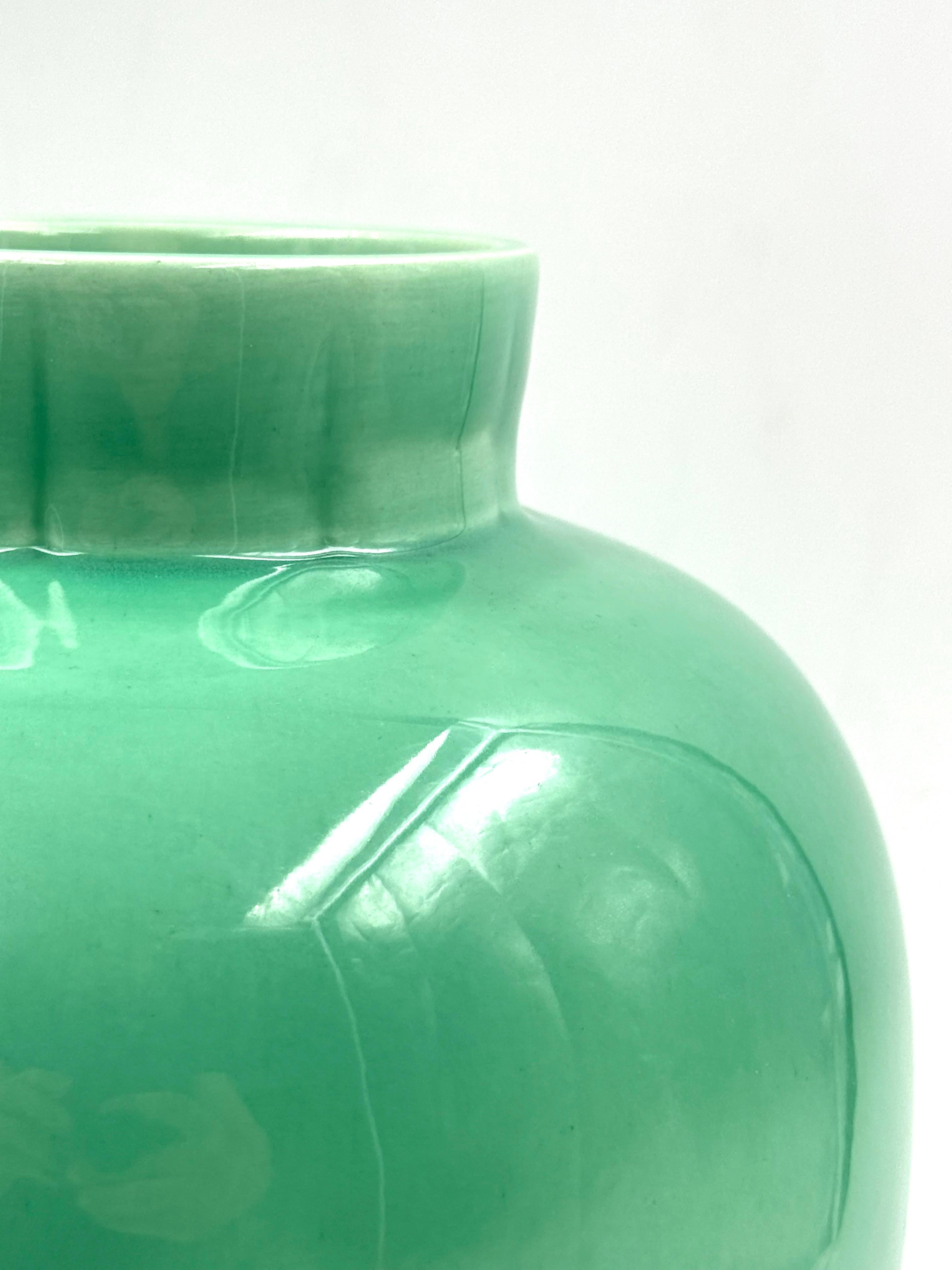 Paul Millet, jarrón Art Déco de cerámica verde, Sevres Francia Años 30 en venta 5