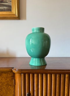 Paul Millet, Art Deco green ceramic vase, Sevres France 1930s