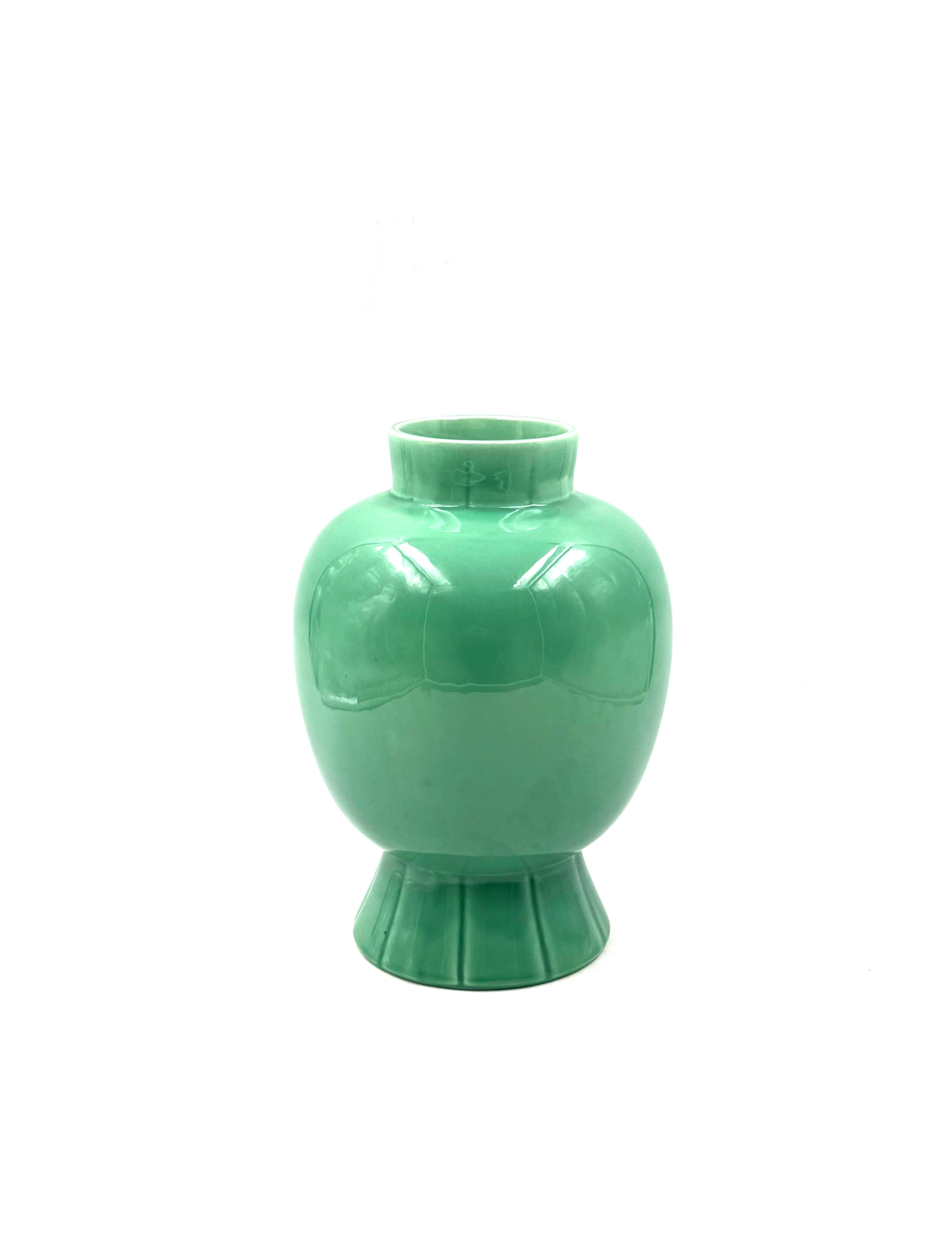 Paul Millet, jarrón Art Déco de cerámica verde, Sevres Francia Años 30 en venta 1