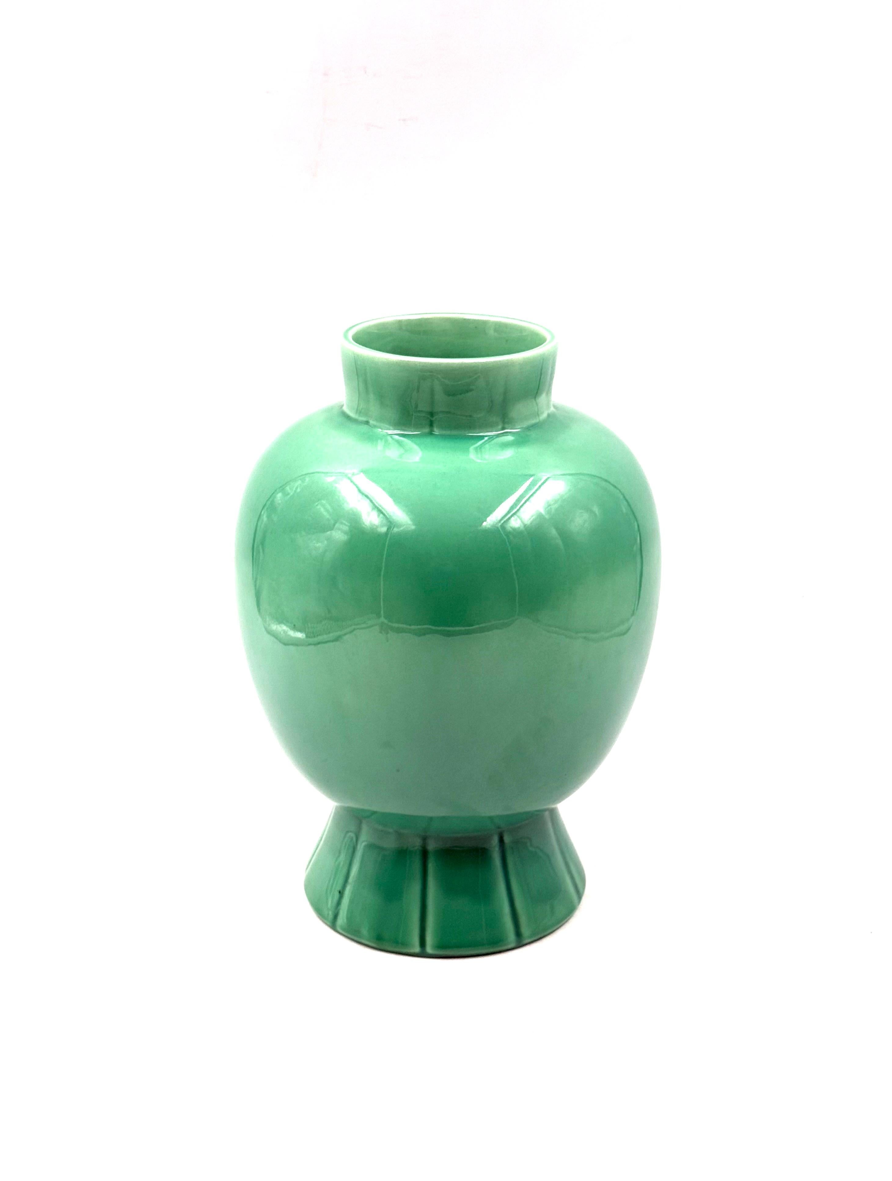 Paul Millet, jarrón Art Déco de cerámica verde, Sevres Francia Años 30 en venta 2
