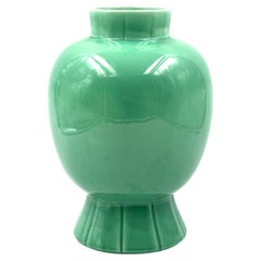 Paul Millet, Art Deco green ceramic vase, Sevres France 1930s