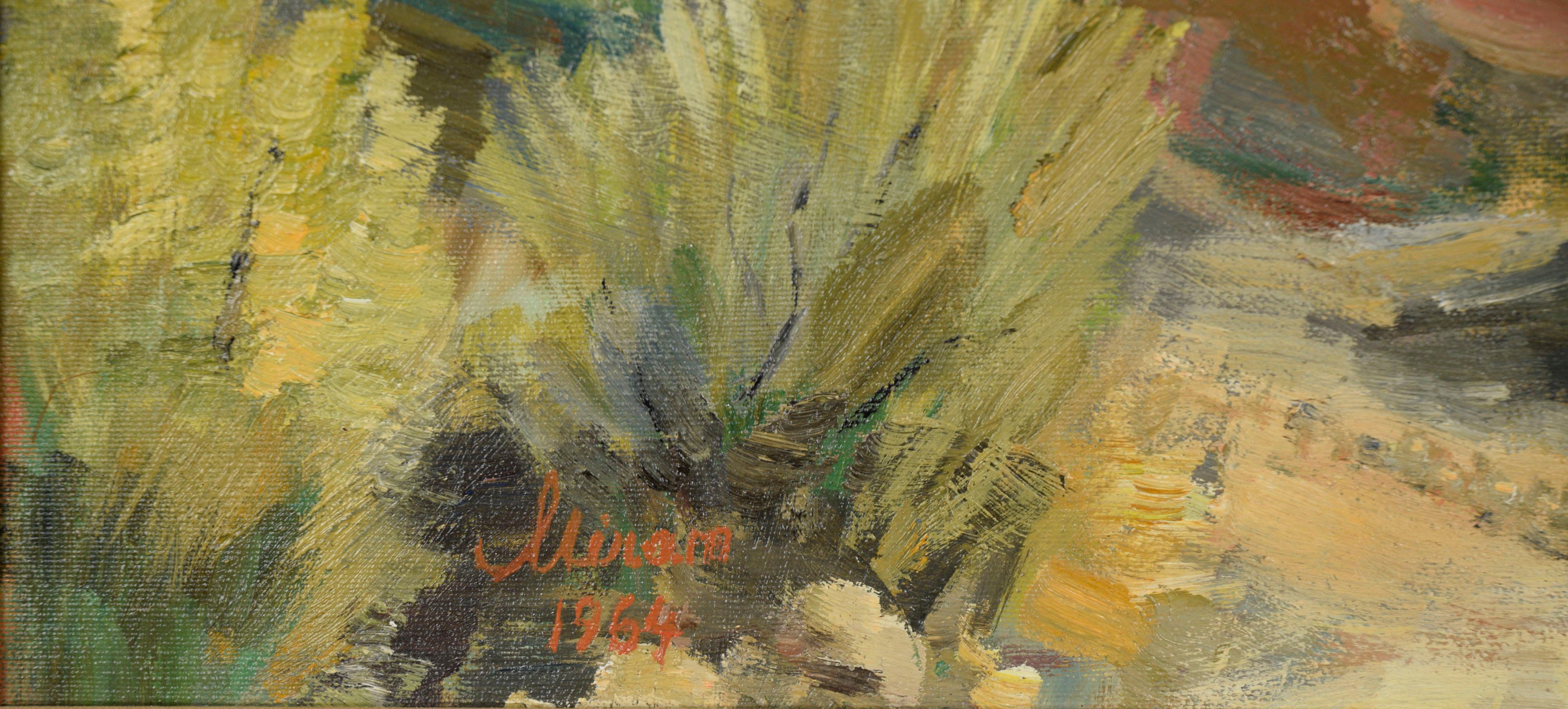Splendido paesaggio impressionistico plein air di metà secolo di Vasquez Rocks di Paul Miram (tedesco/americano 1904-2001), 1964. Dipinto in modo sciolto e pittorico  Stile simile a quello di famosi artisti plein air della California meridionale