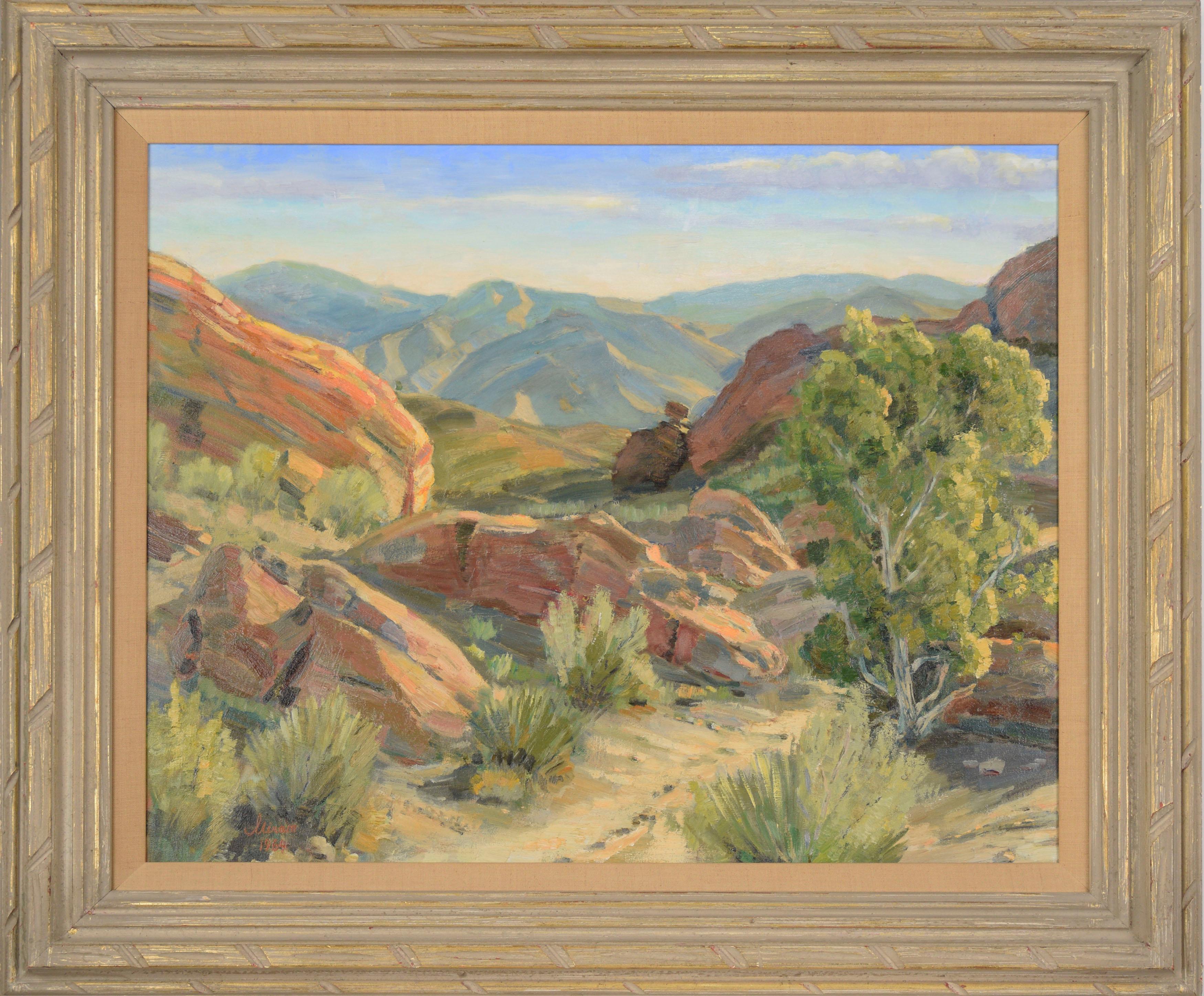 Paul Miram Landscape Painting - Mid Century Southern California Plein Air -- Evening in the Vasquez Rocks