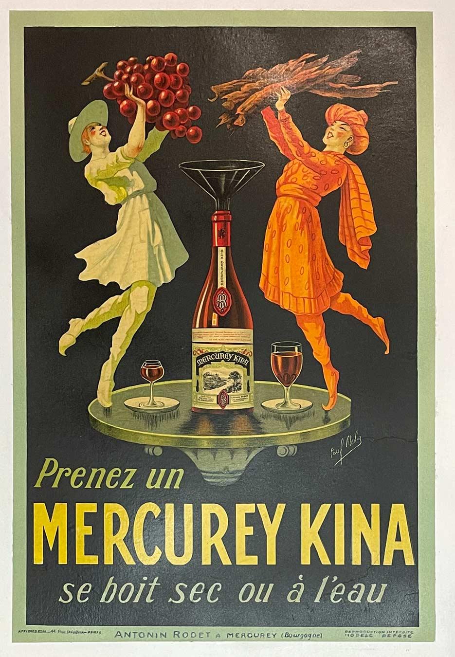 Lithographie originale Art déco vintage « Mercurey Kina »