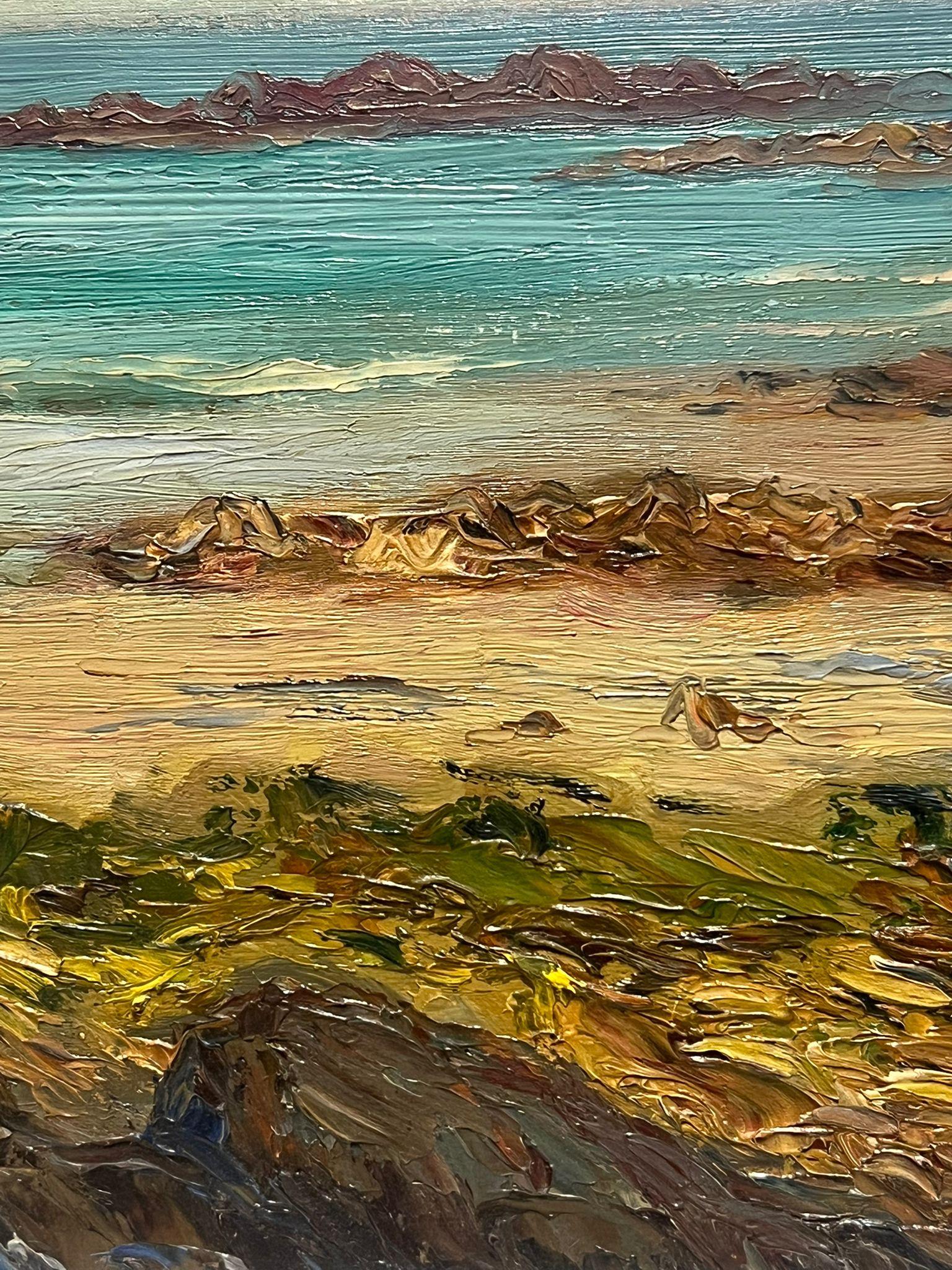 Pintura al óleo impresionista francesa de 1900 Costa azul Orillas rocosas - Painting Impresionista de Paul Molinard