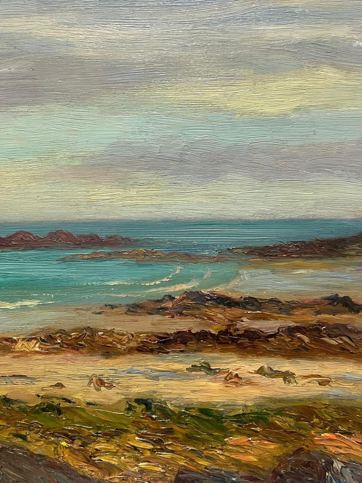 Pintura al óleo impresionista francesa de 1900 Costa azul Orillas rocosas en venta 1
