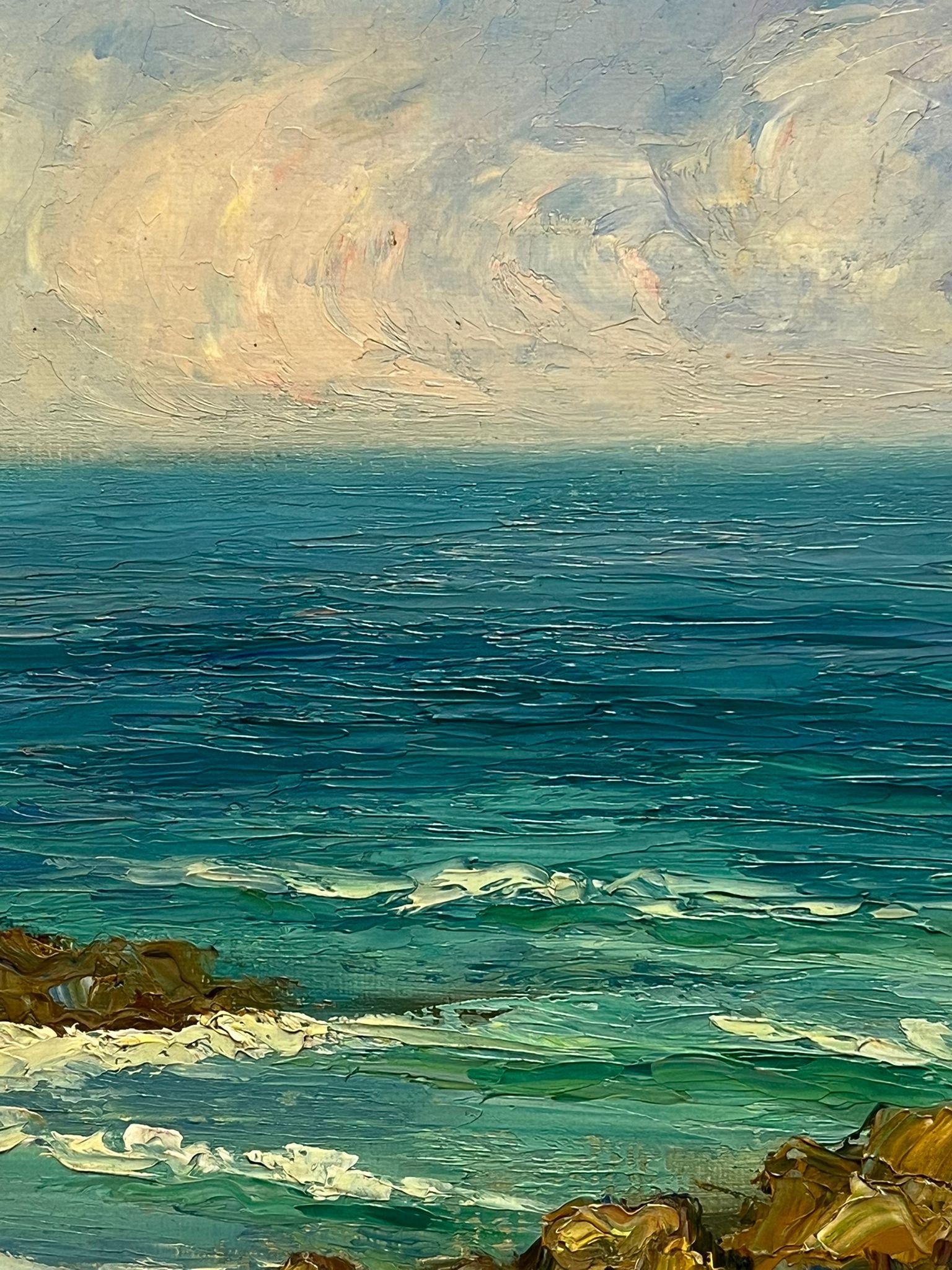 Coastal Seascape
Paul Molinard 19/20th Century French Artist 
signed oil on board, unframed
board : 10.5 x 14.5 inches
Inscribed verso
Provenance: private collection, France
Condition: small area of paint loss lower right corner, otherwise very good