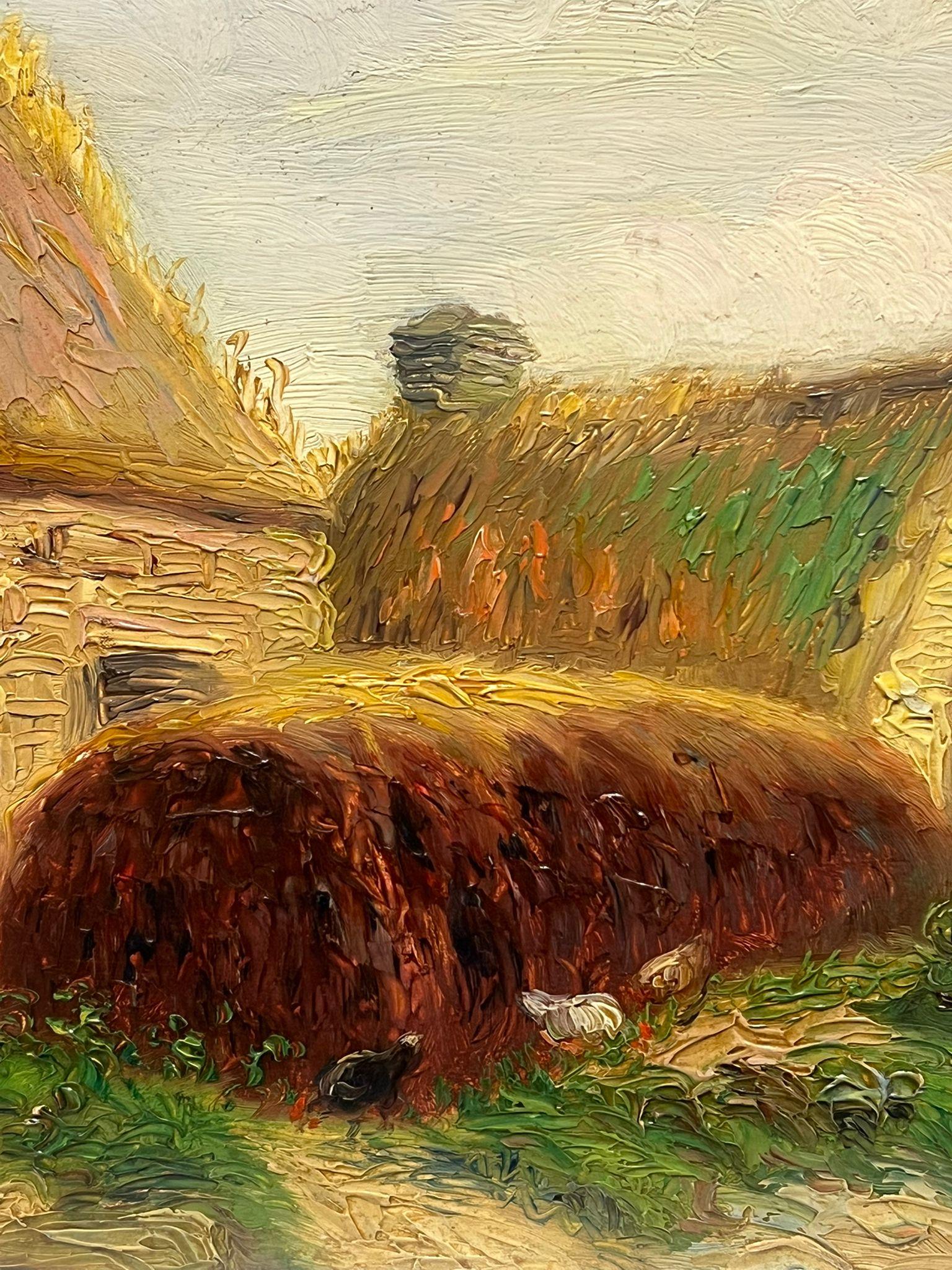 Das Leben in einem rustikalen Dorf, antikes französisches impressionistisches Ölgemälde (Braun), Landscape Painting, von Paul Molinard