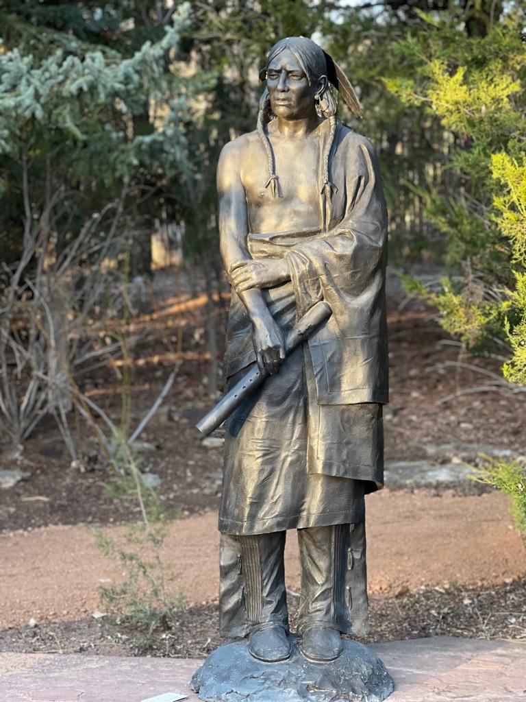 Waiting For His Lover, Paul Moore bronze sculpture, Native American Flute