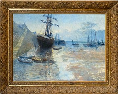 19th century French impressionist painting of a harbor - Sailing Boats Harbour