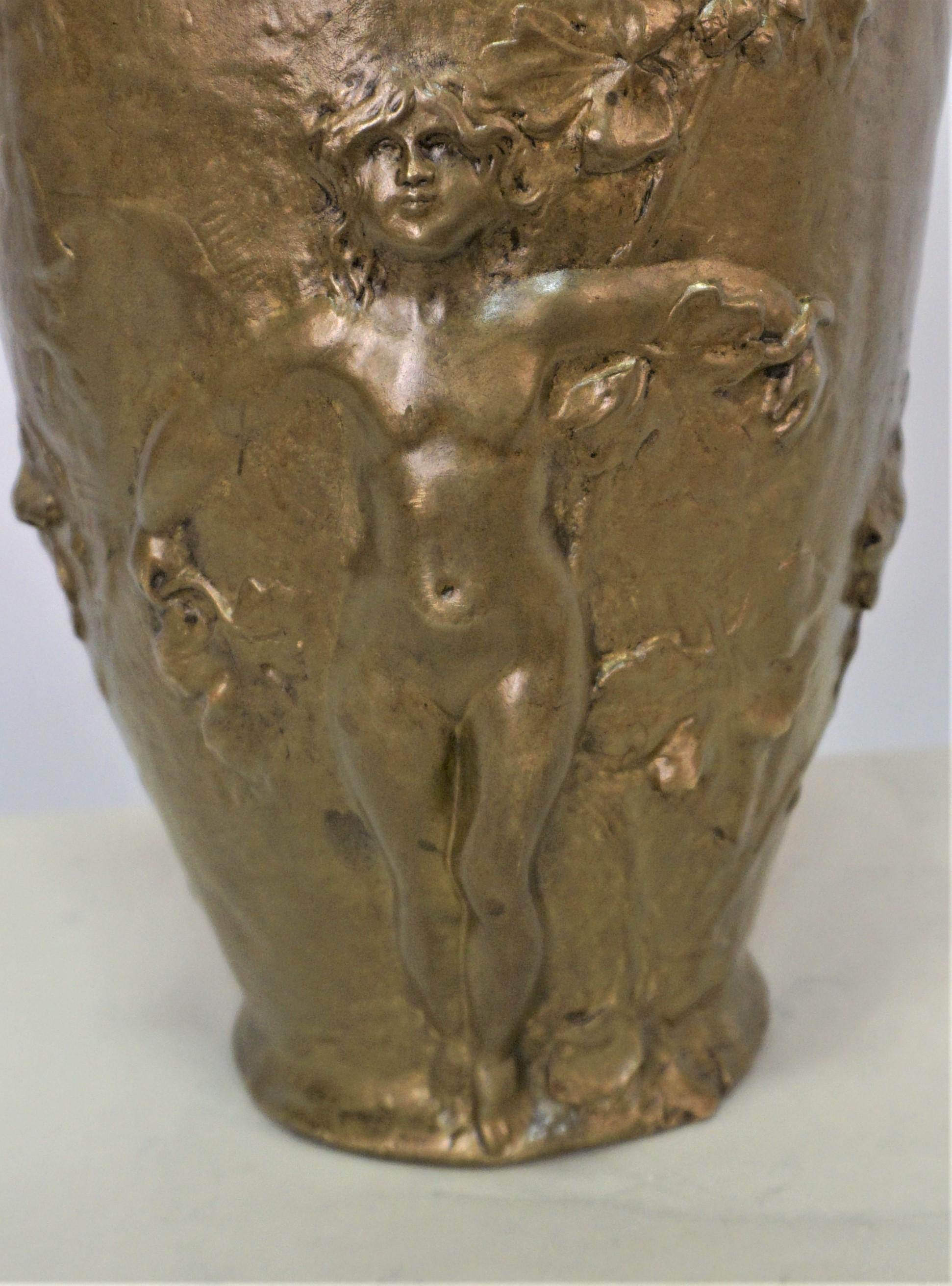 Paul Moreau-Vauthier a Patinated Bronze Figural Vase For Sale 2
