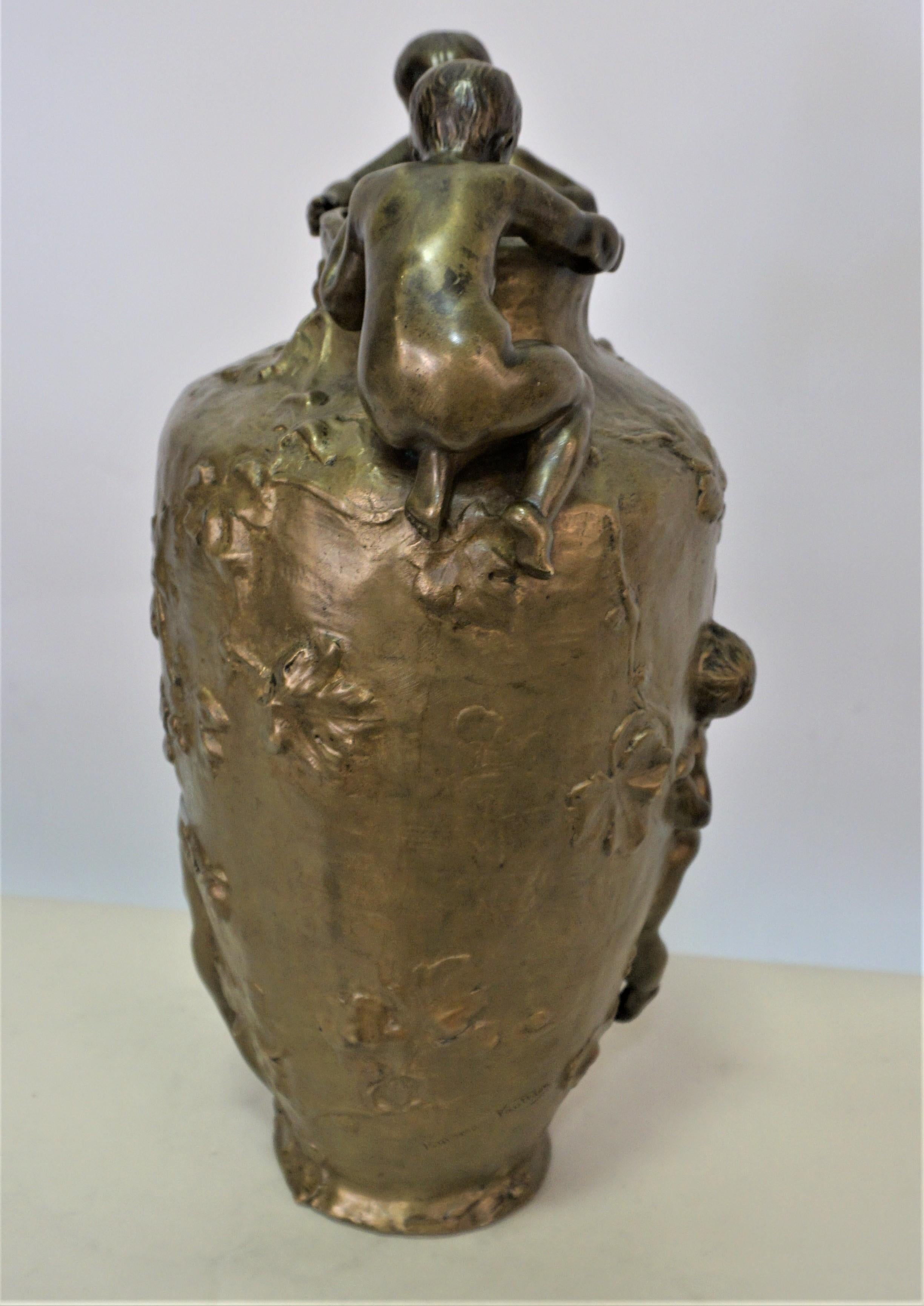 Art Nouveau Paul Moreau-Vauthier a Patinated Bronze Figural Vase For Sale