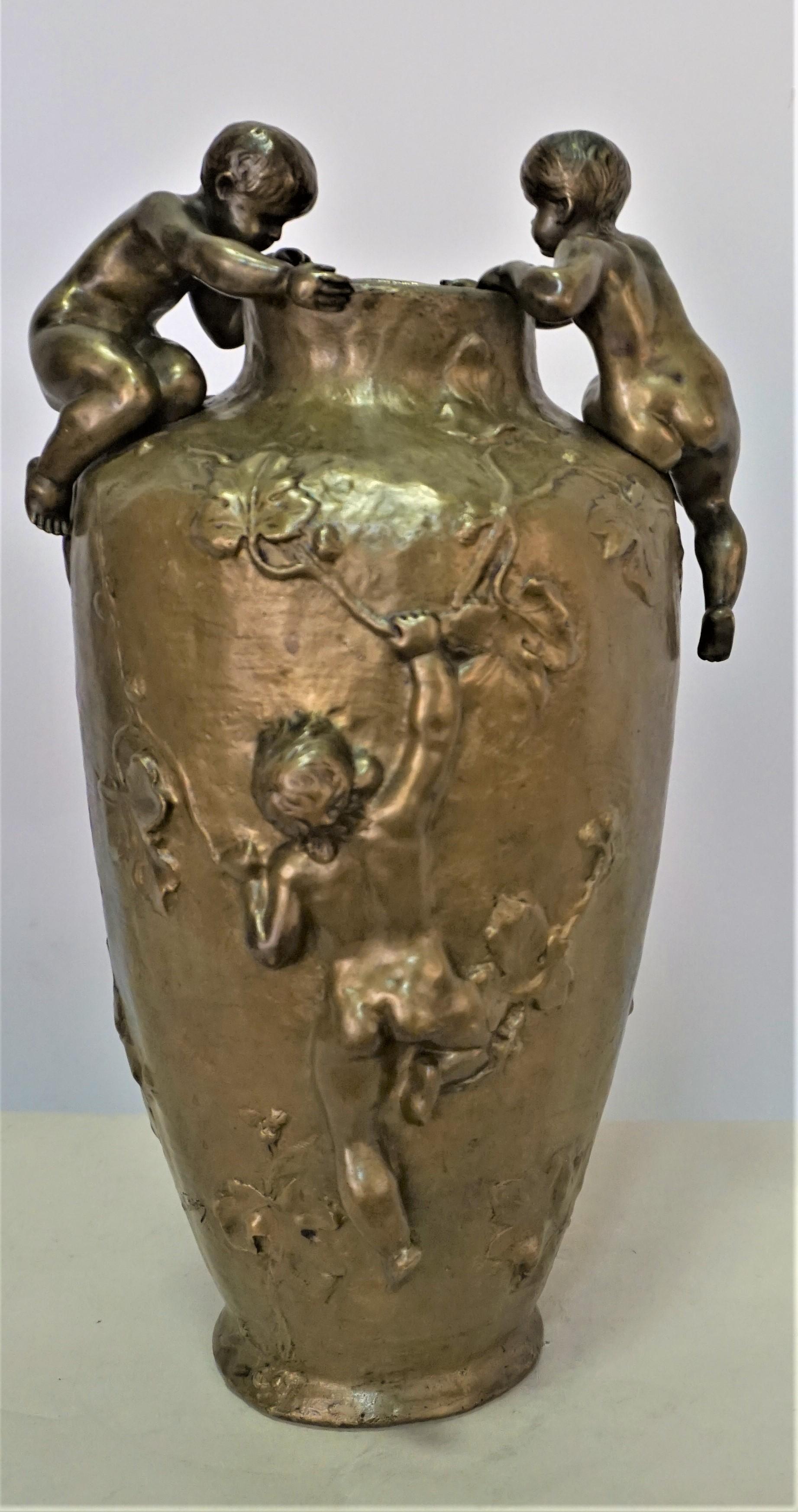 Paul Moreau-Vauthier a Patinated Bronze Figural Vase In Good Condition For Sale In Fairfax, VA