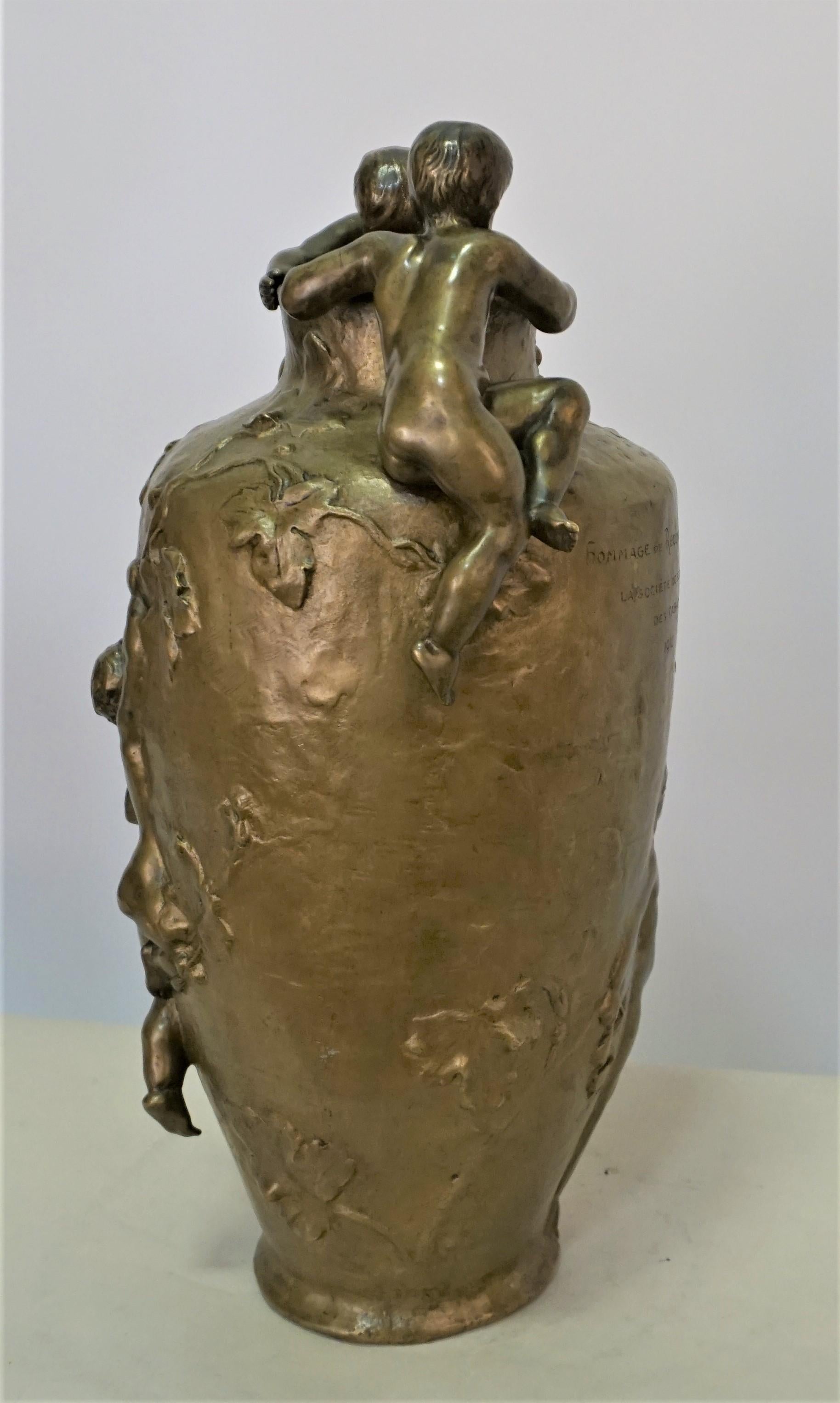 Early 20th Century Paul Moreau-Vauthier a Patinated Bronze Figural Vase For Sale