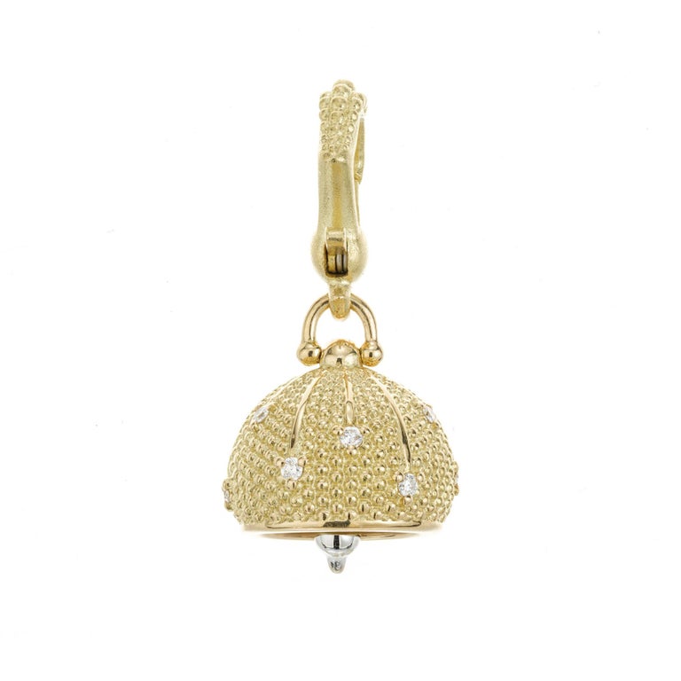Round Cut Paul Morelli .10 Carat Diamond Yellow Gold Meditation Bell Pendant For Sale