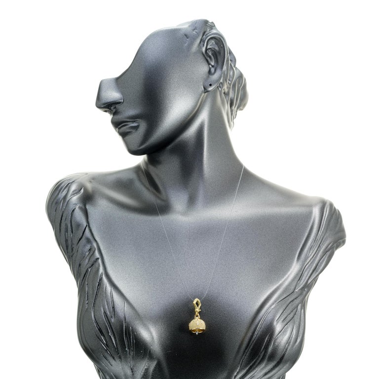 Women's Paul Morelli .10 Carat Diamond Yellow Gold Meditation Bell Pendant For Sale