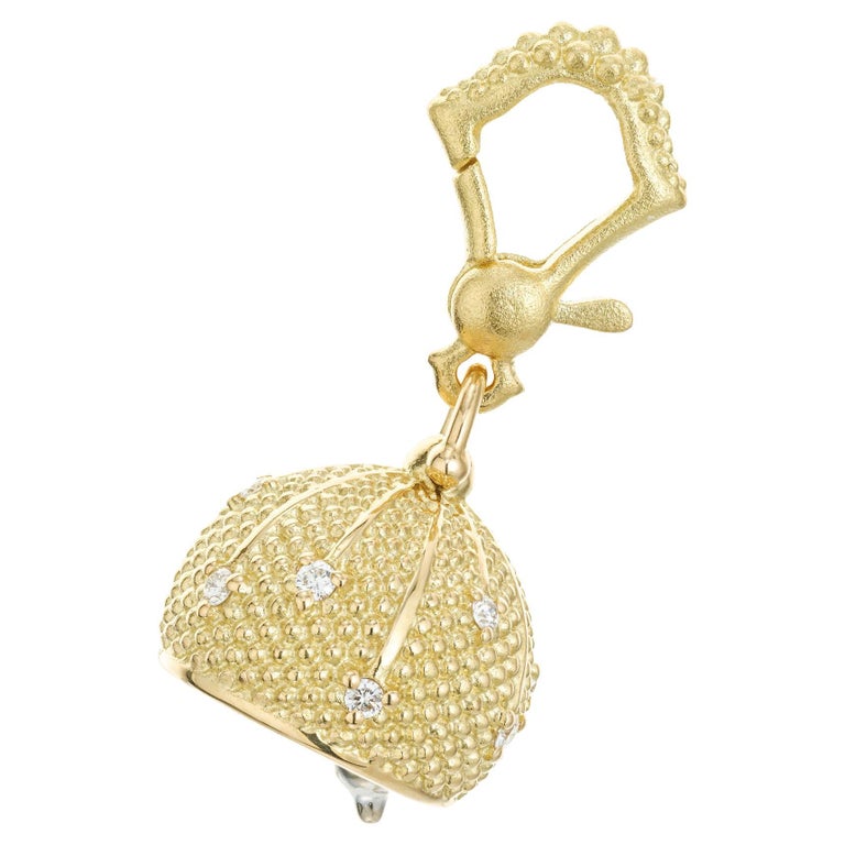 Paul Morelli .10 Carat Diamond Yellow Gold Meditation Bell Pendant For Sale
