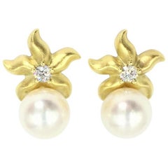 Paul Morelli 18 Karat Starfish Pearl Earrings with Diamonds