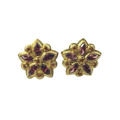 Paul Morelli 18 Karat Yellow Gold Garnet and Citrine Flower Earrings