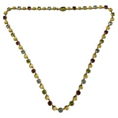 Vintage Paul Morelli 18 Karat Yellow Gold Gemstone and Diamond Flower Necklace