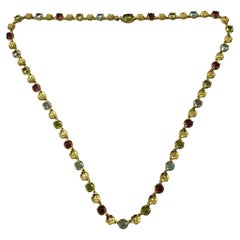 Paul Morelli 18 Karat Gelbgold Edelstein und Diamant Blume Halskette