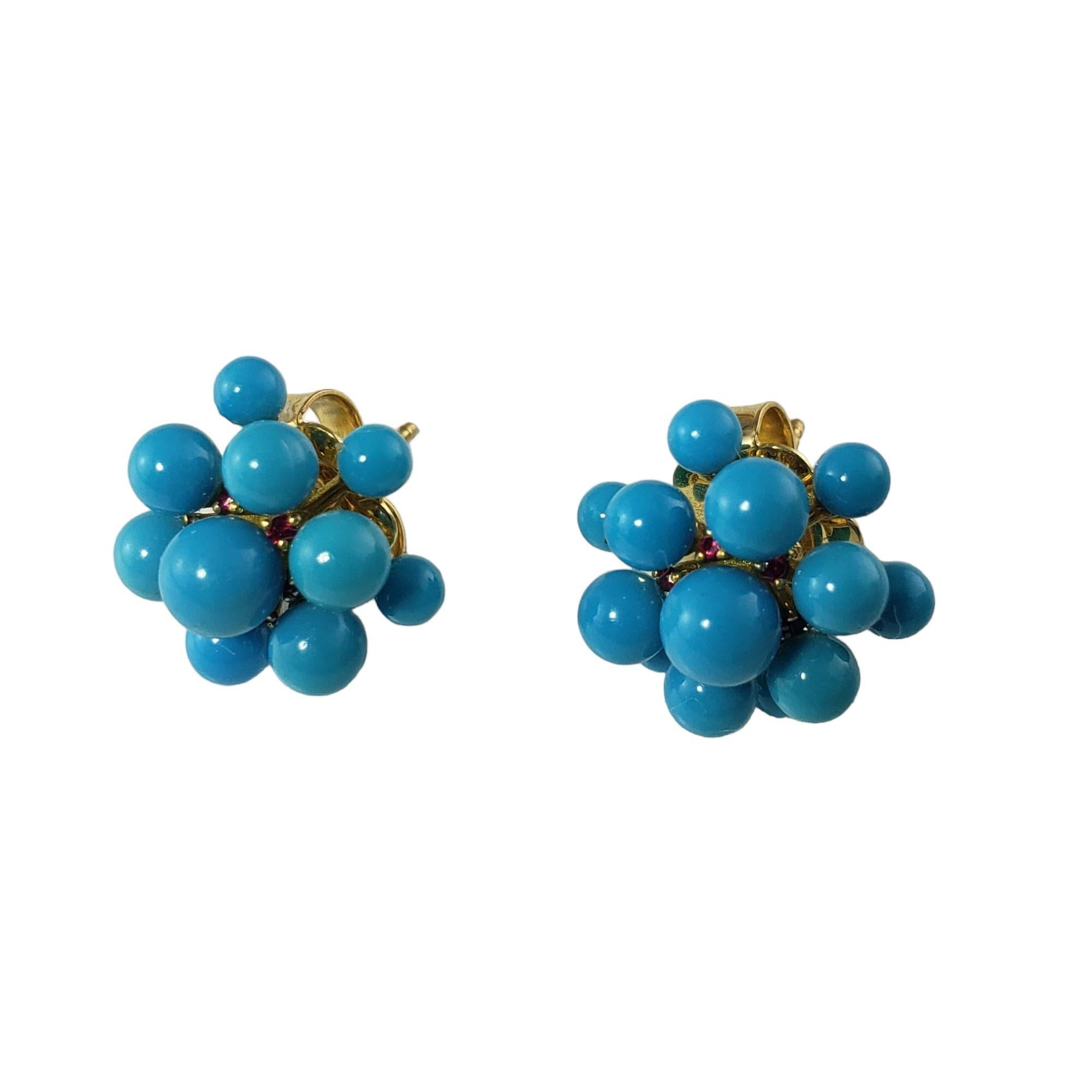 Women's Paul Morelli 18 Karat Yellow Gold Turquoise and Ruby Orbit Cluster Earrings