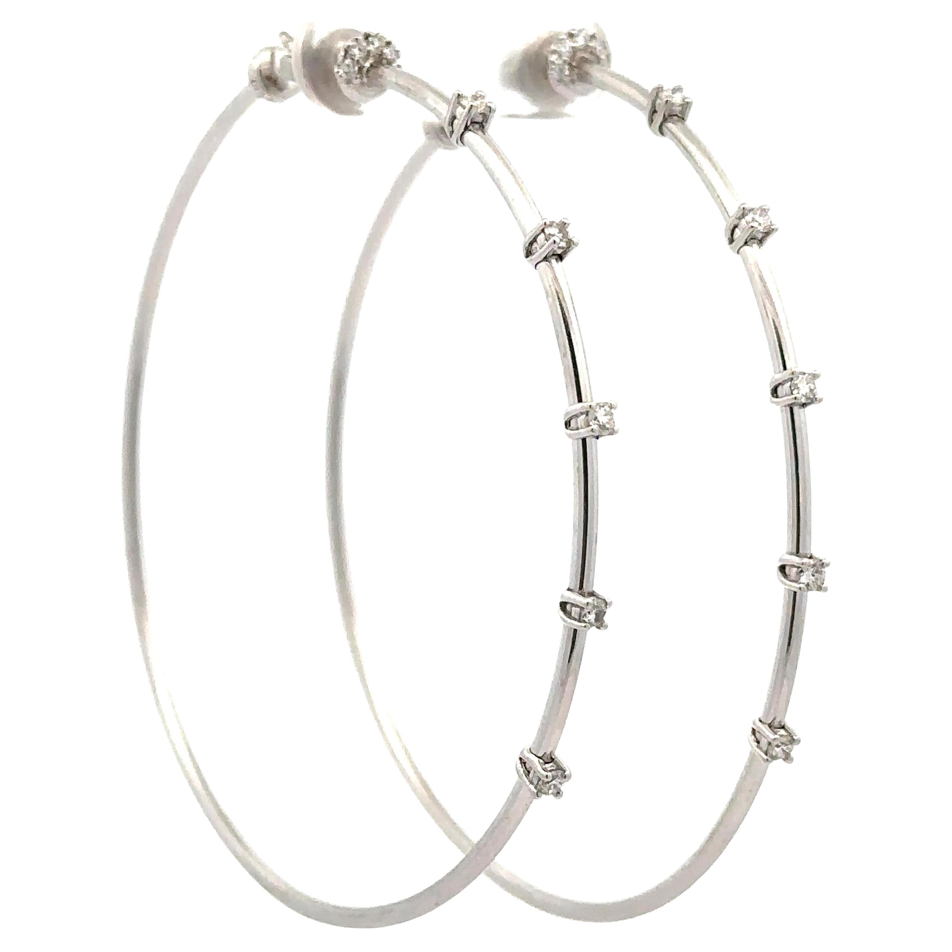 Paul Morelli 18k White Gold 0.35ctw Diamond Station Large Hoop Earrings