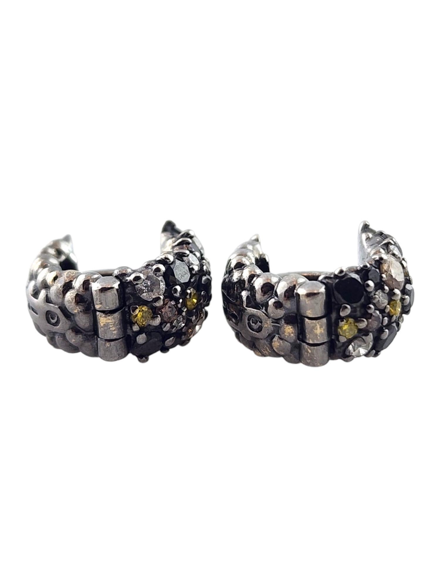 Paul Morelli 18K White Gold Black Confetti Small Hoop Earrings #18313 In Good Condition In Washington Depot, CT