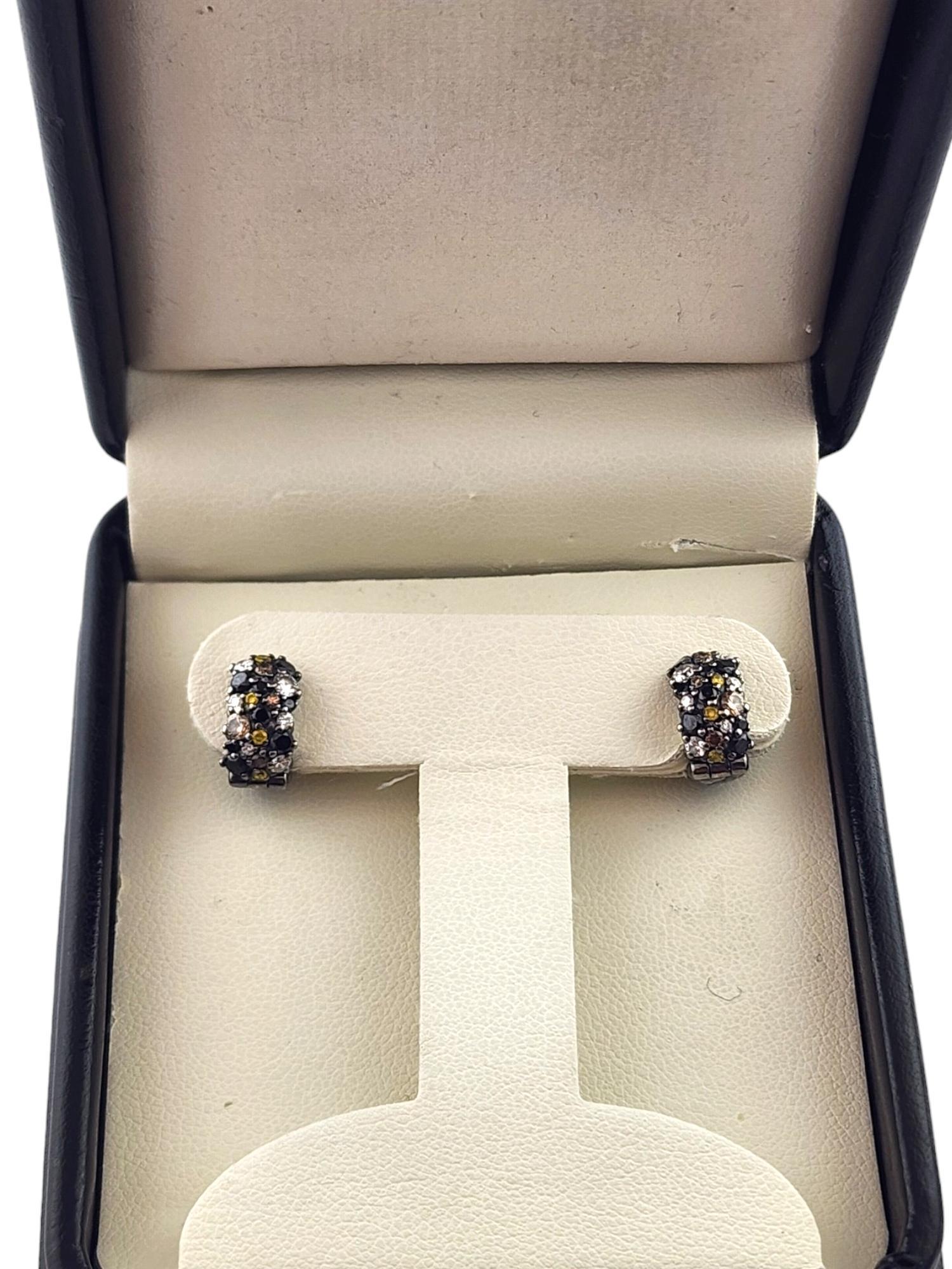 Paul Morelli 18K White Gold Black Confetti Small Hoop Earrings #18313 2