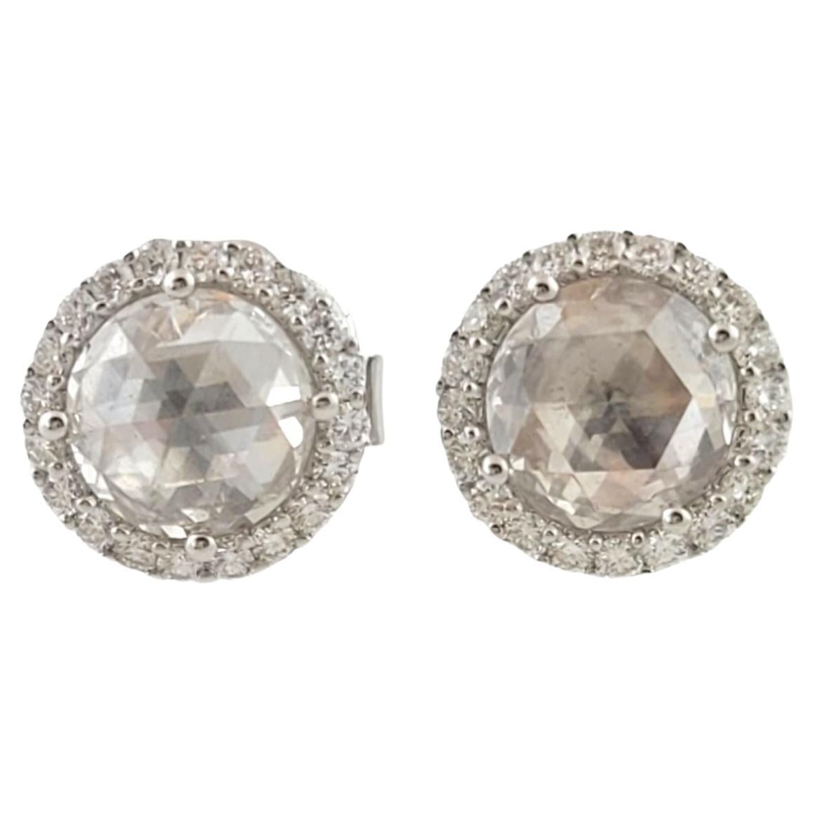 Paul Morelli 18K White Gold Rose Cut Diamond Halo Stud Earrings For Sale